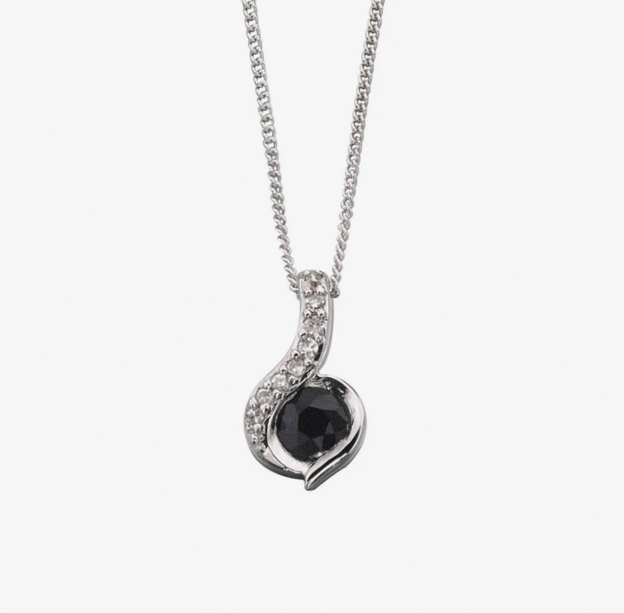 Blue Sapphire & Diamond Swirl Necklace set - 9ct White Gold