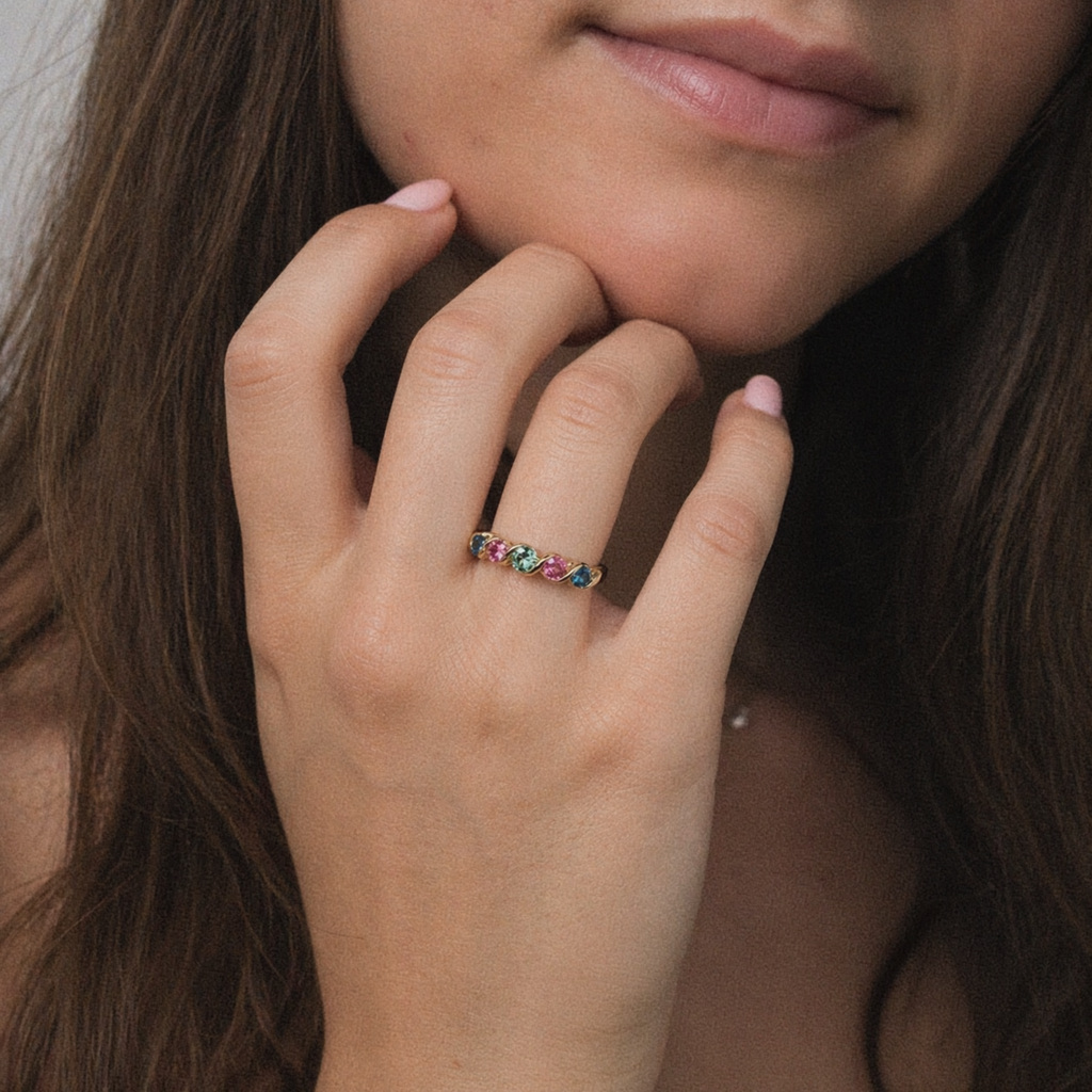 9ct Yellow Gold Multi-Gemstone Twist Ring