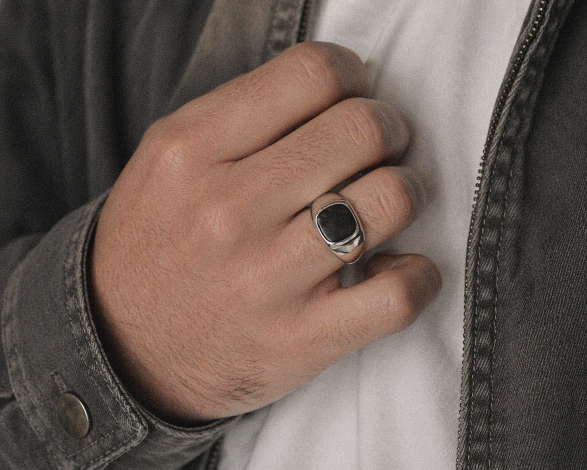 Sterling Silver Black Natural Onyx Signet Ring