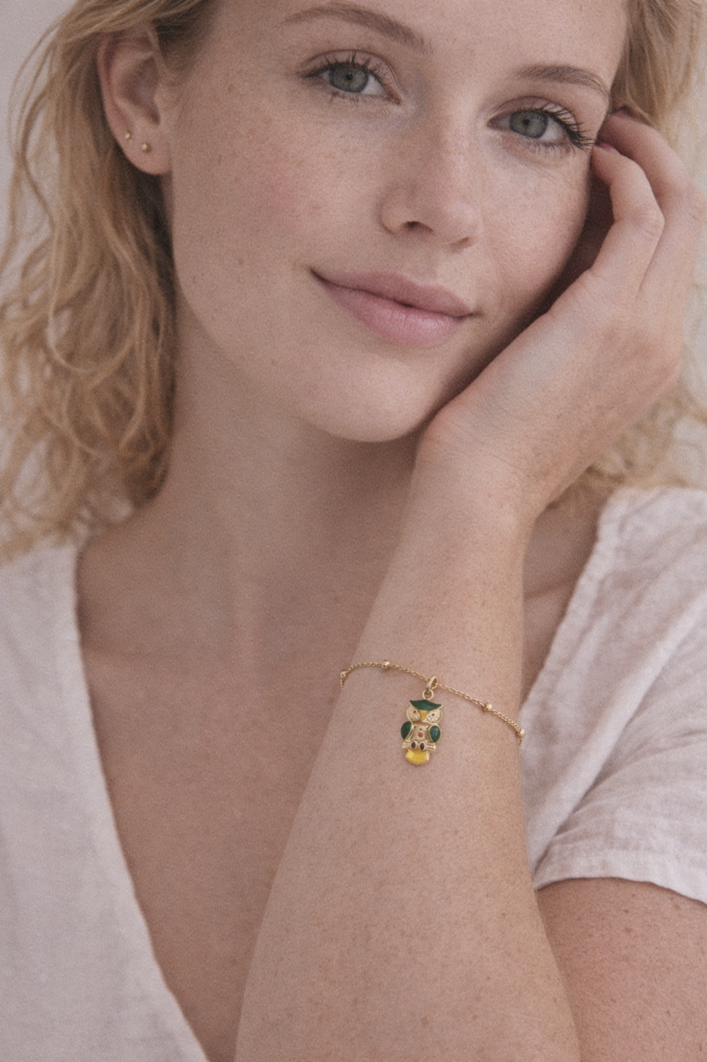 9ct Yellow Gold Enamel Owl Pendant Charm