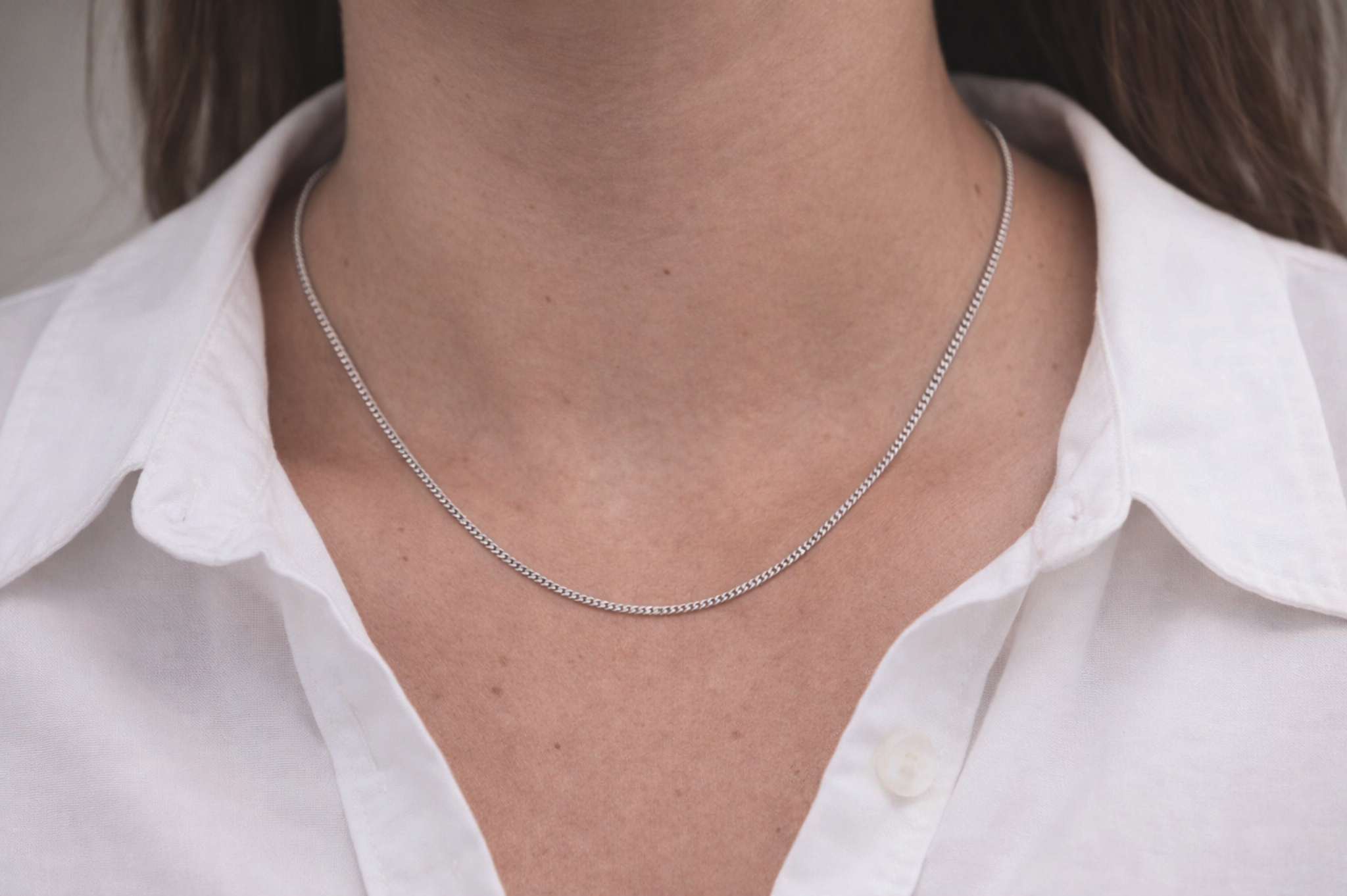 9ct White Gold 0.6mm Curb Chain - 46cm