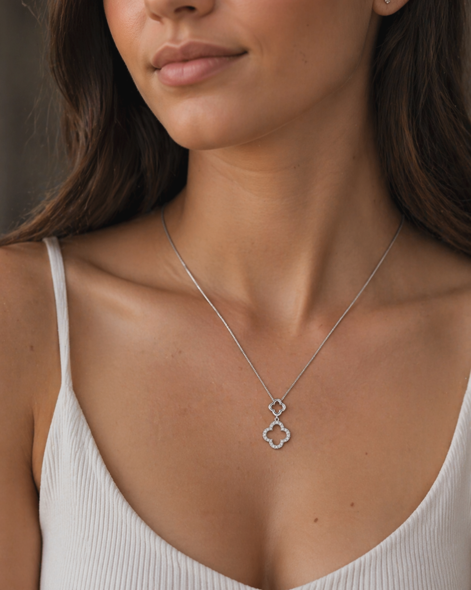 9ct White Gold Diamond Quatrefoil Pendant