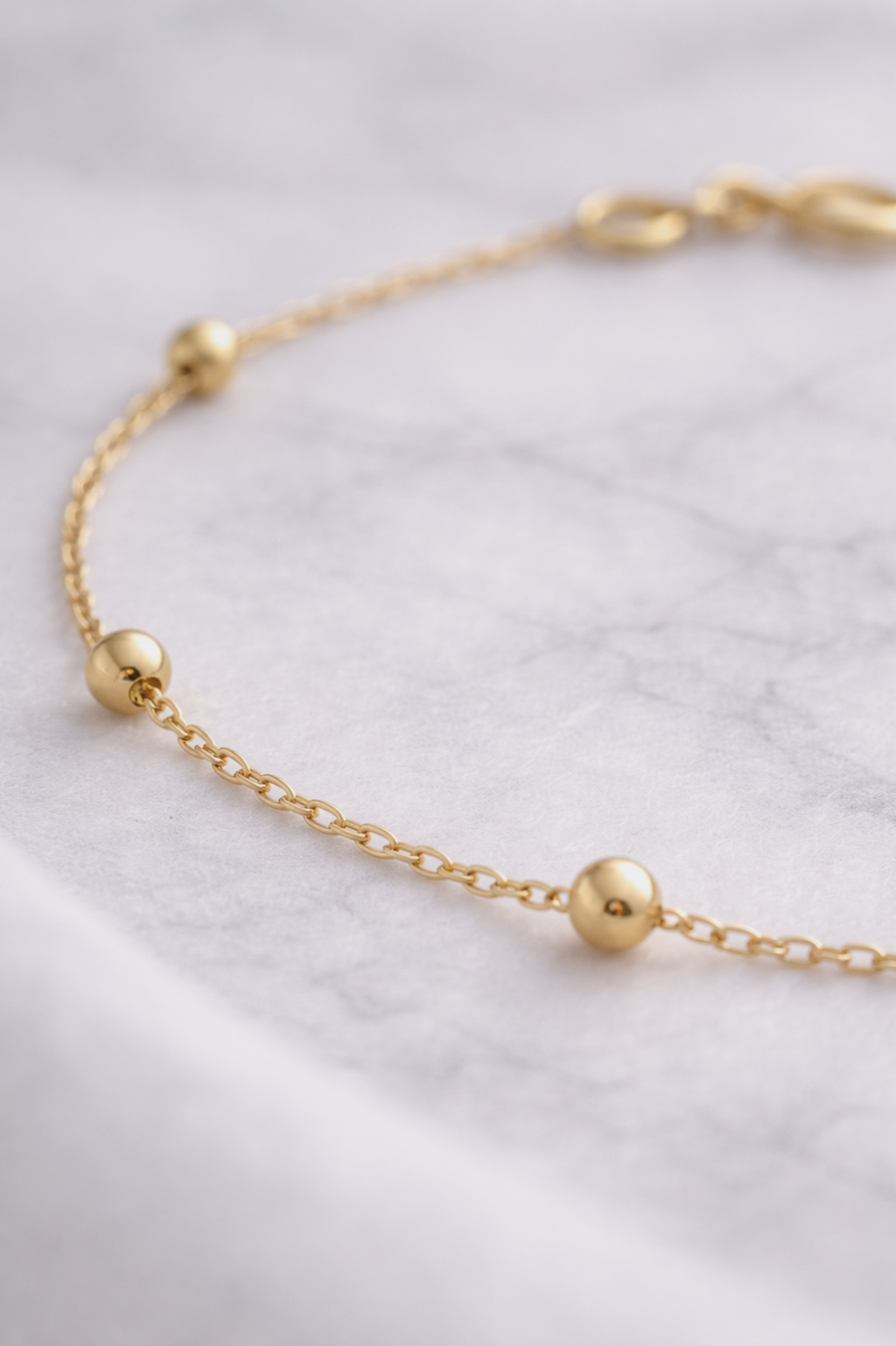 9ct Gold Ball Station Charm Bracelet - 2mm