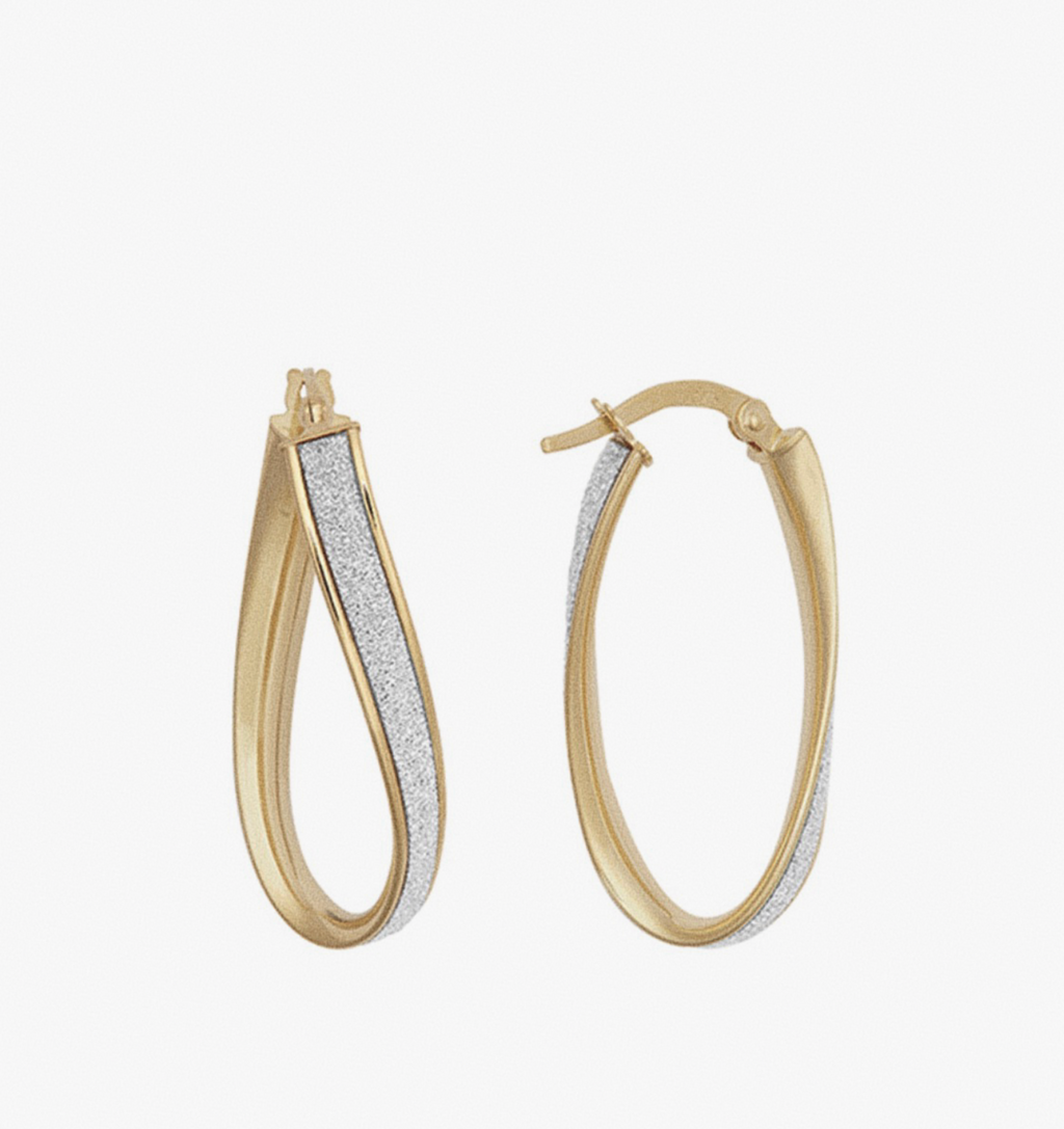 9ct Yellow Gold Twisted Glitter Hoop Earrings 28.5mm