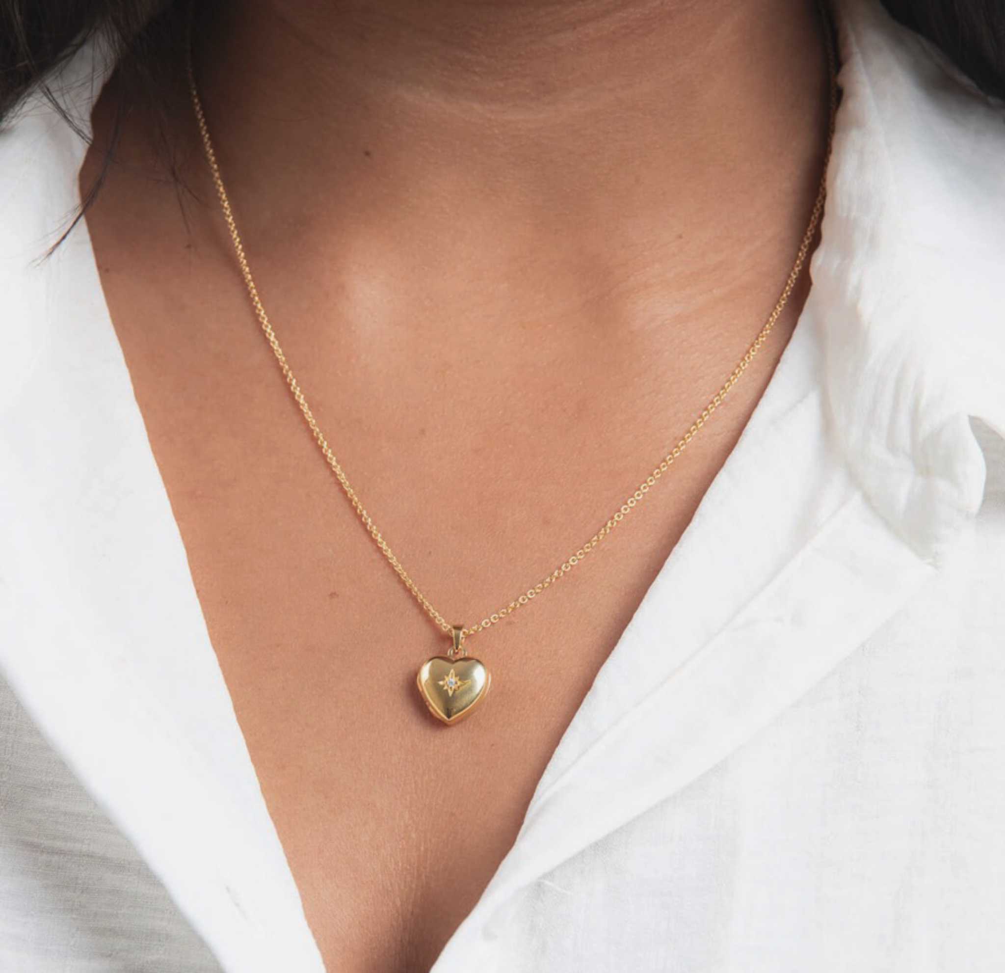 Gold plated Starburst Heart Locket Necklace