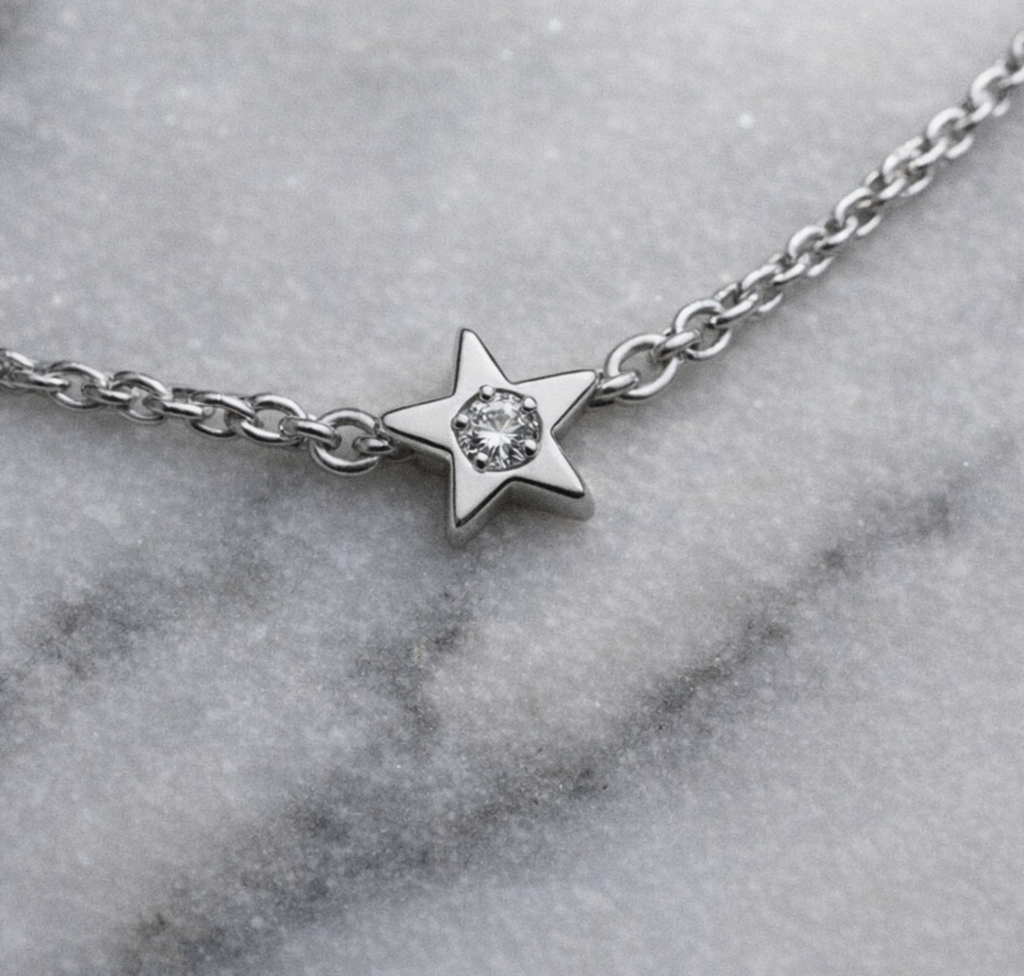 Star Station Necklace Sterling Silver and Diamond