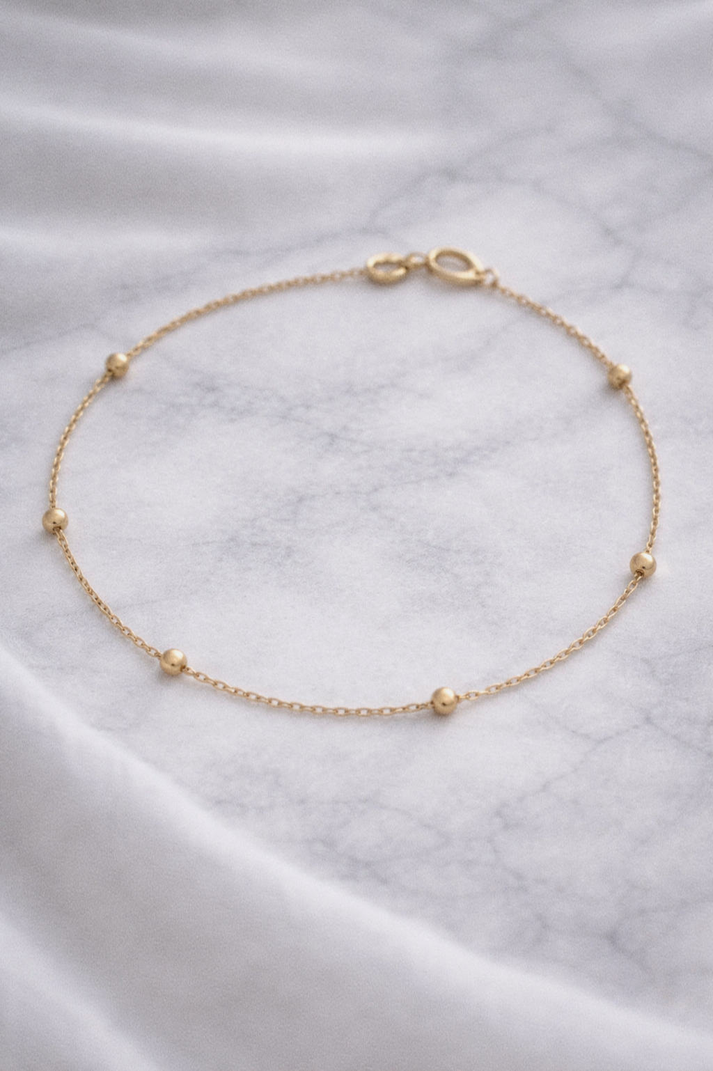 9ct Gold Ball Station Charm Bracelet - 2mm