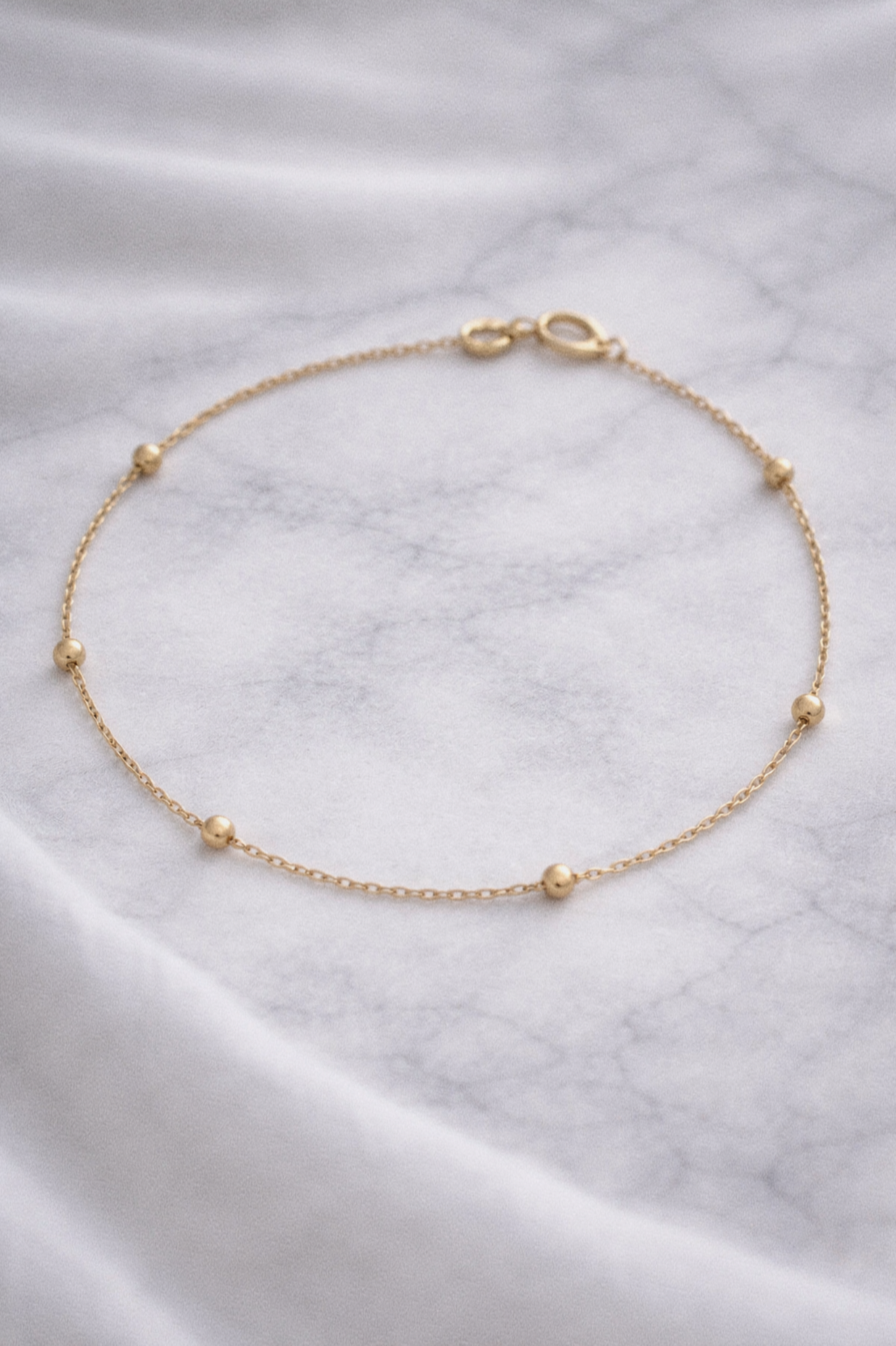 9ct Gold Ball Station Charm Bracelet - 2mm