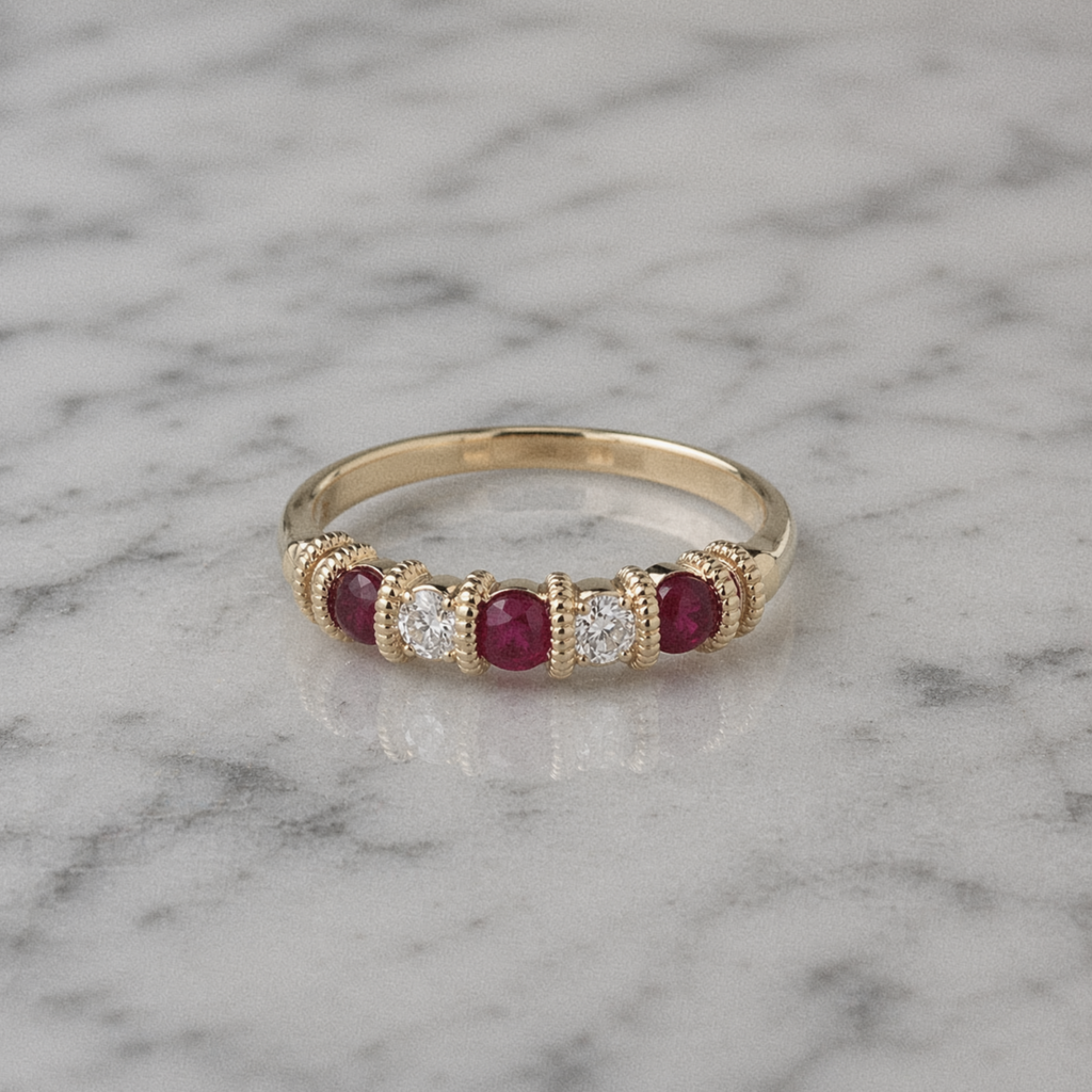 9ct Yellow Gold Ruby & Diamond 5 Stone Eternity Ring