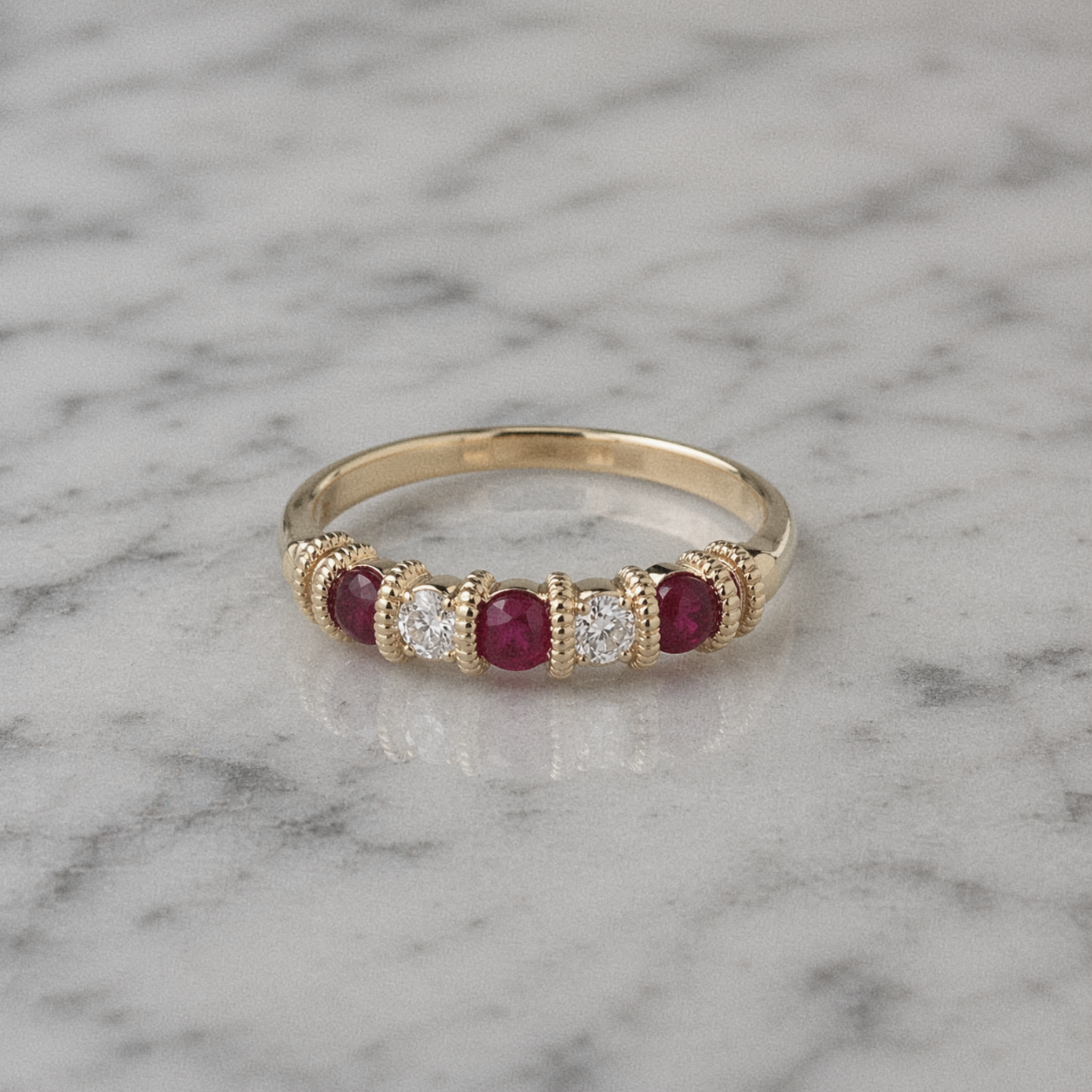 9ct Yellow Gold Ruby & Diamond 5 Stone Eternity Ring