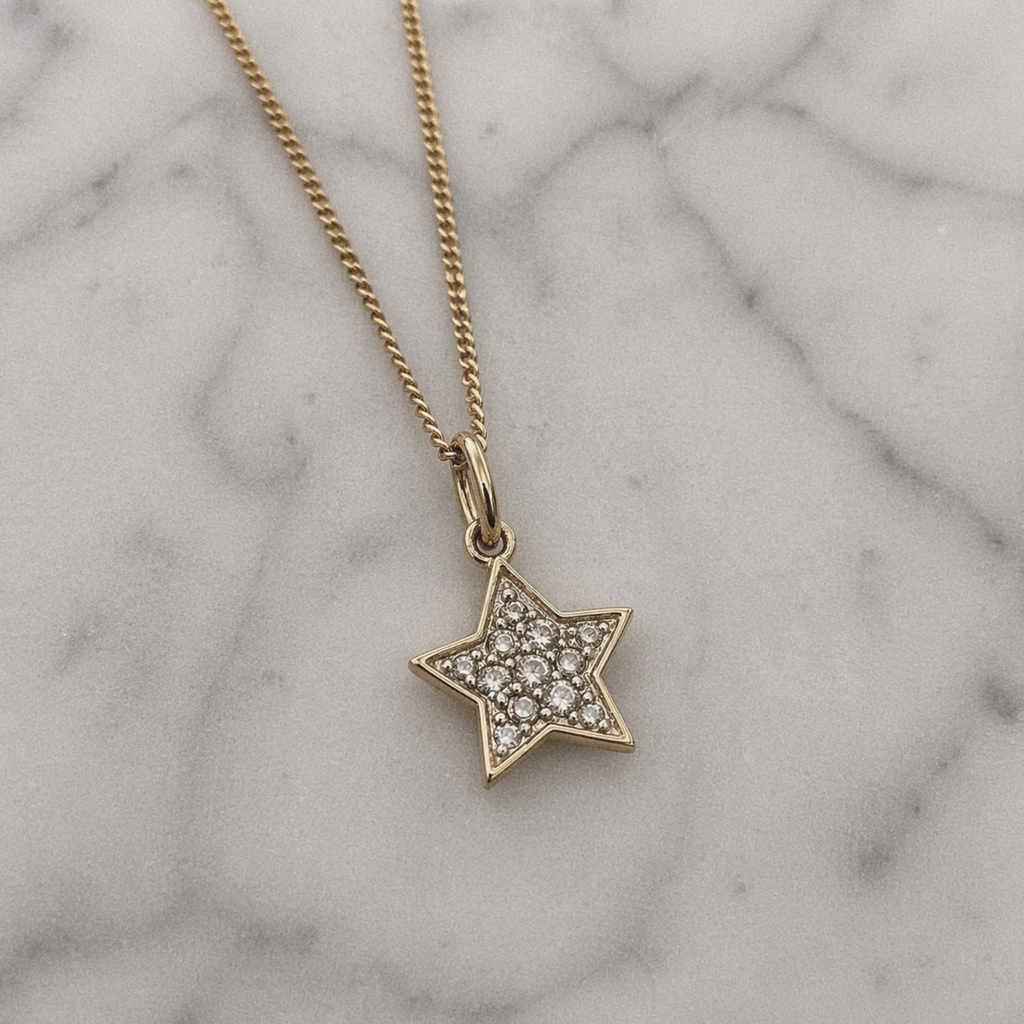 9ct Yellow Gold Diamond Star Pendant Necklace