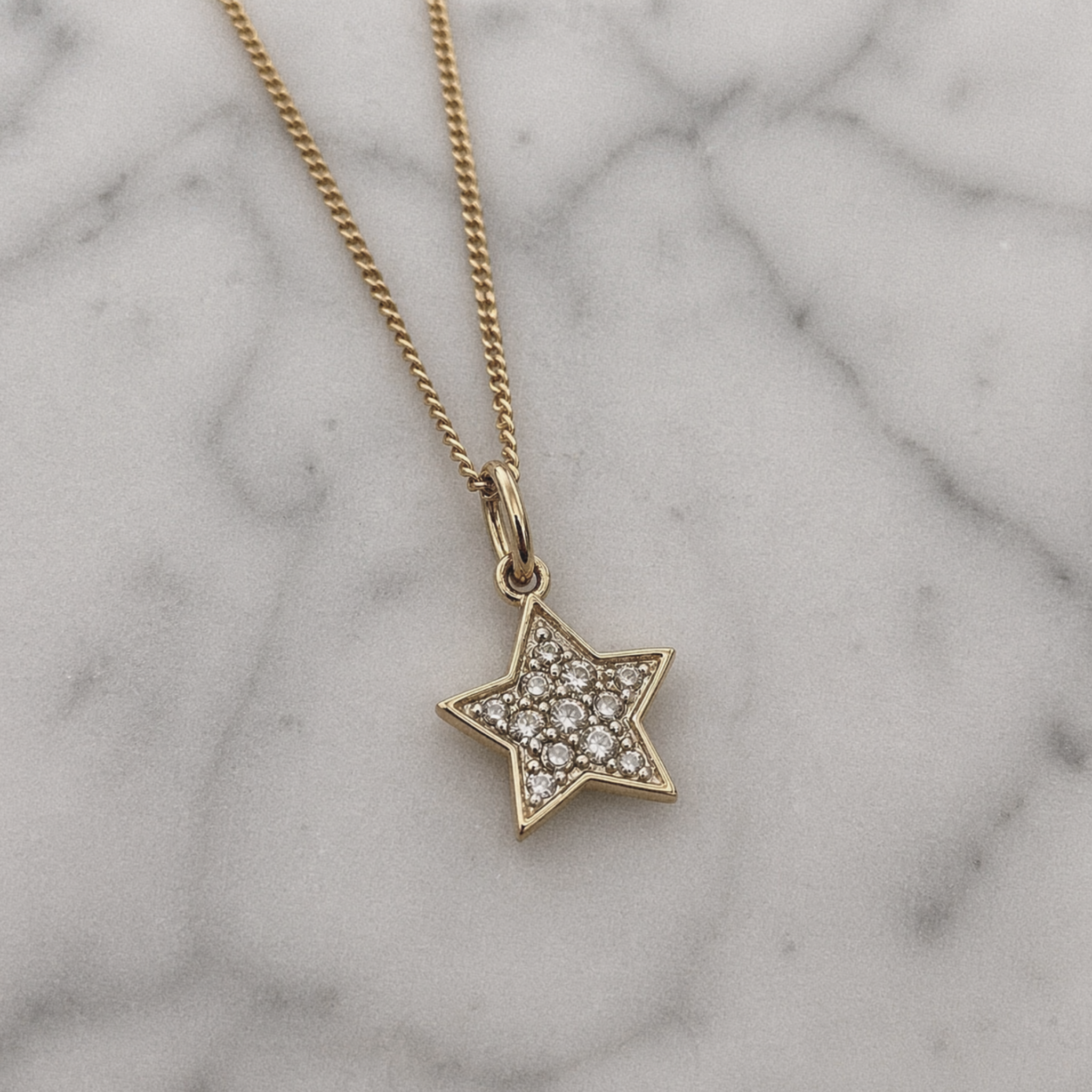 9ct Yellow Gold Diamond Star Pendant Necklace