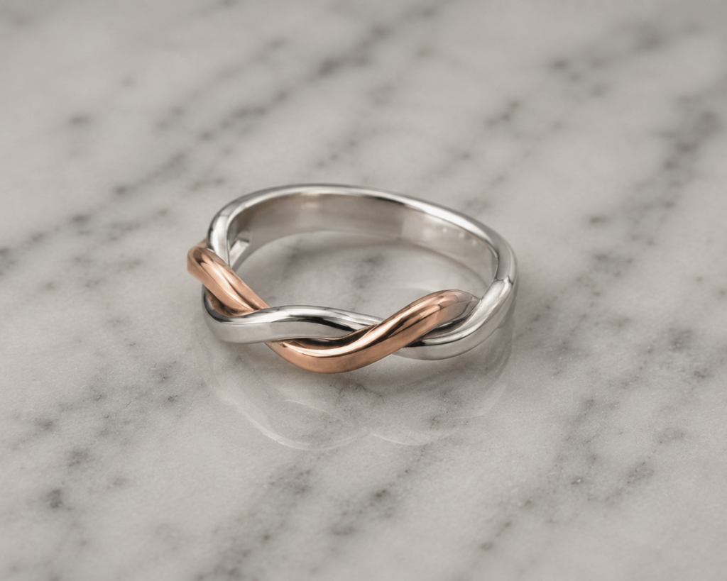 Mixed Twist Ring in Sterling Silver & Rose Gold Plating