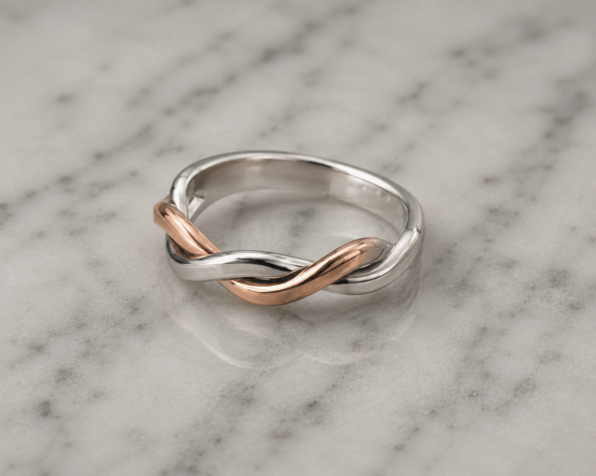 Mixed Twist Ring in Sterling Silver & Rose Gold Plating