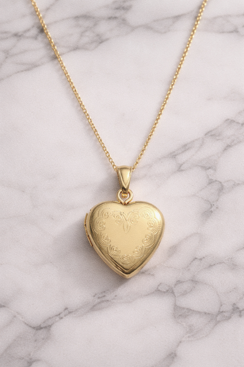 9ct Gold Heart Locket Pendant Engraved Design