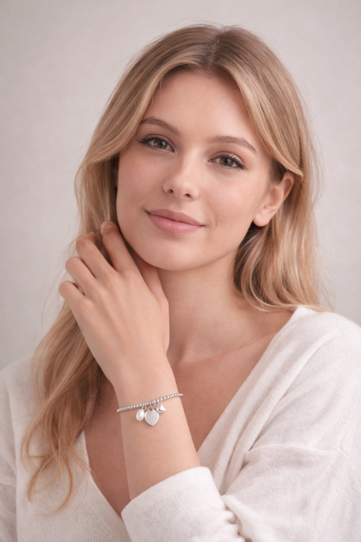 Sterling silver Heart Charm Bracelet with Pearl - Engravable