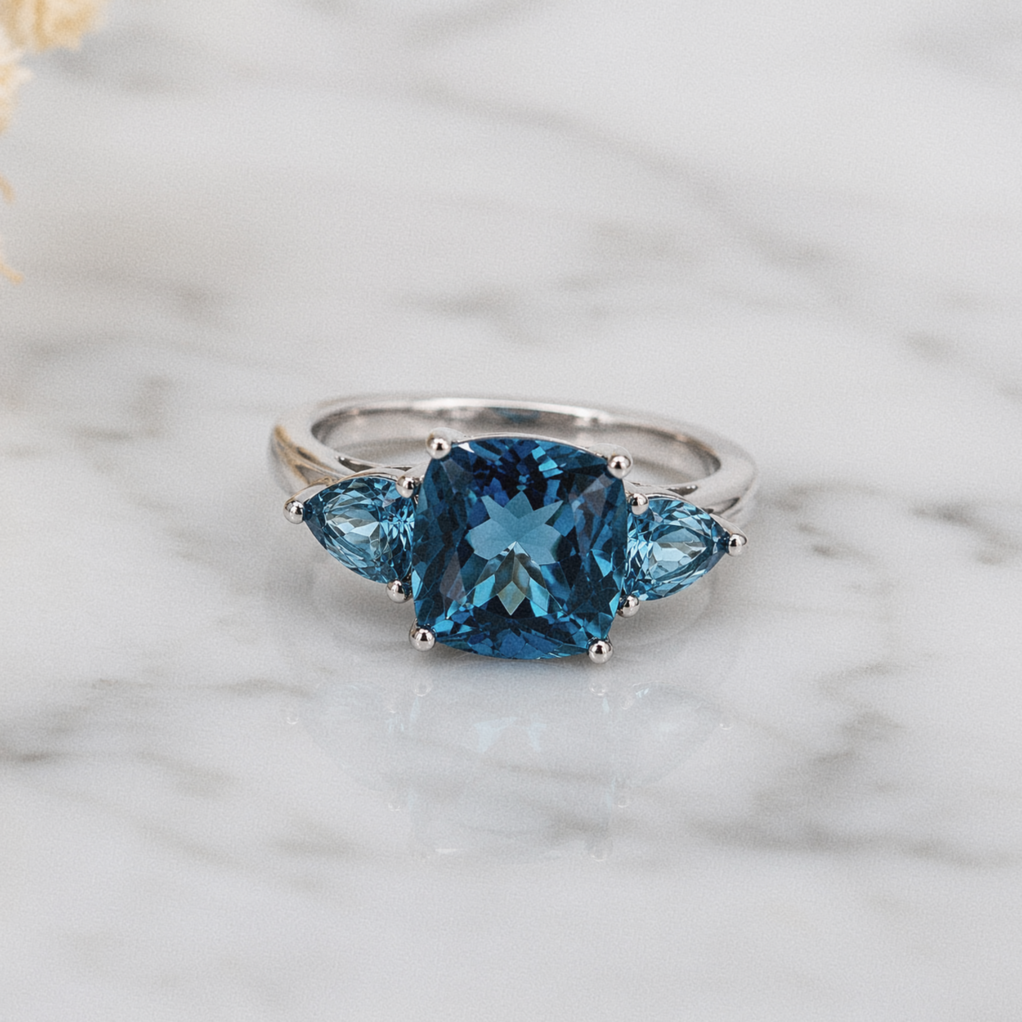 9ct White Gold London Blue Topaz Trillogy Ring