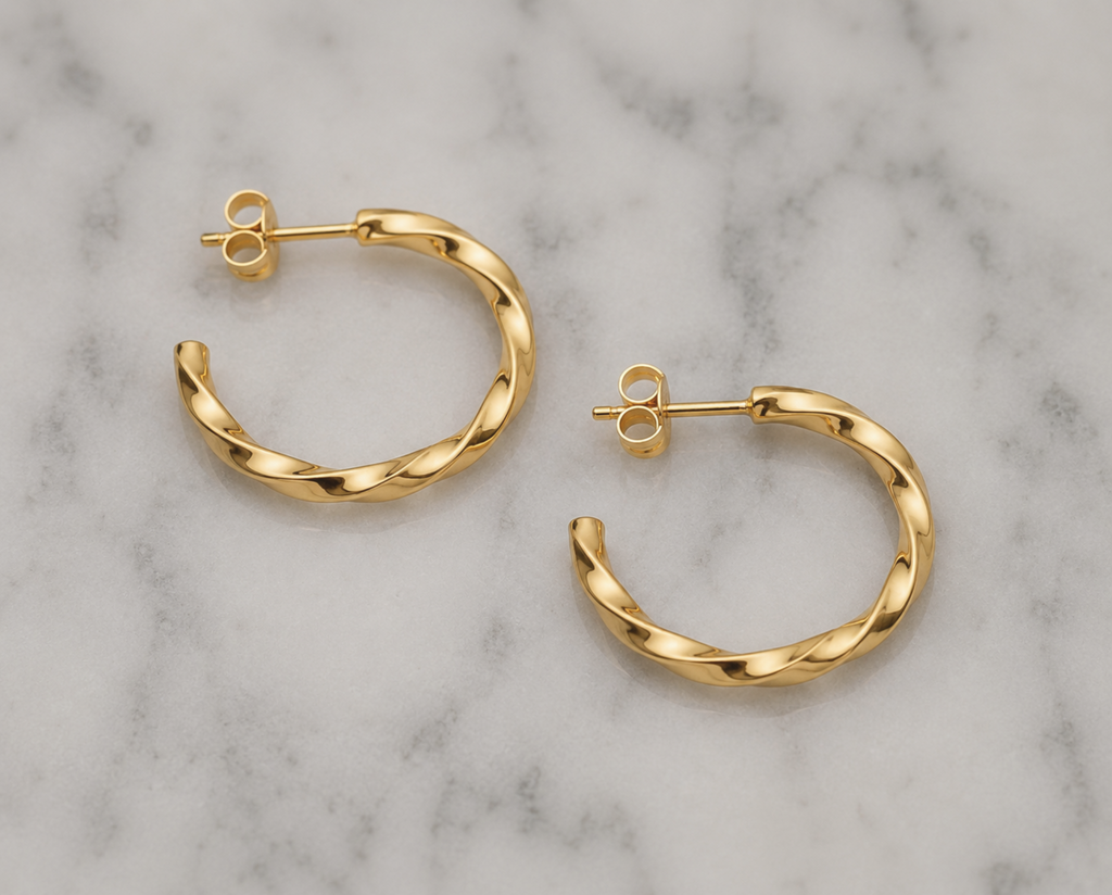 Twisted 3/4 Hoop Earrings in Gold Plated Sterling Silver