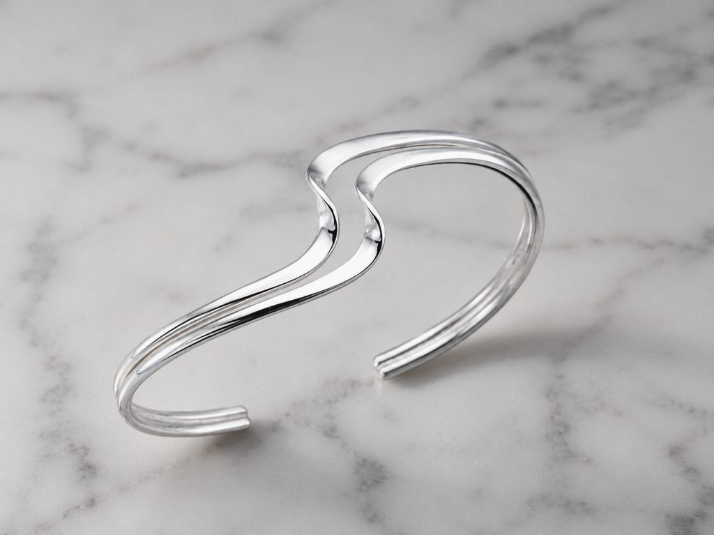 Sterling Silver Double Wave Cuff Bangle