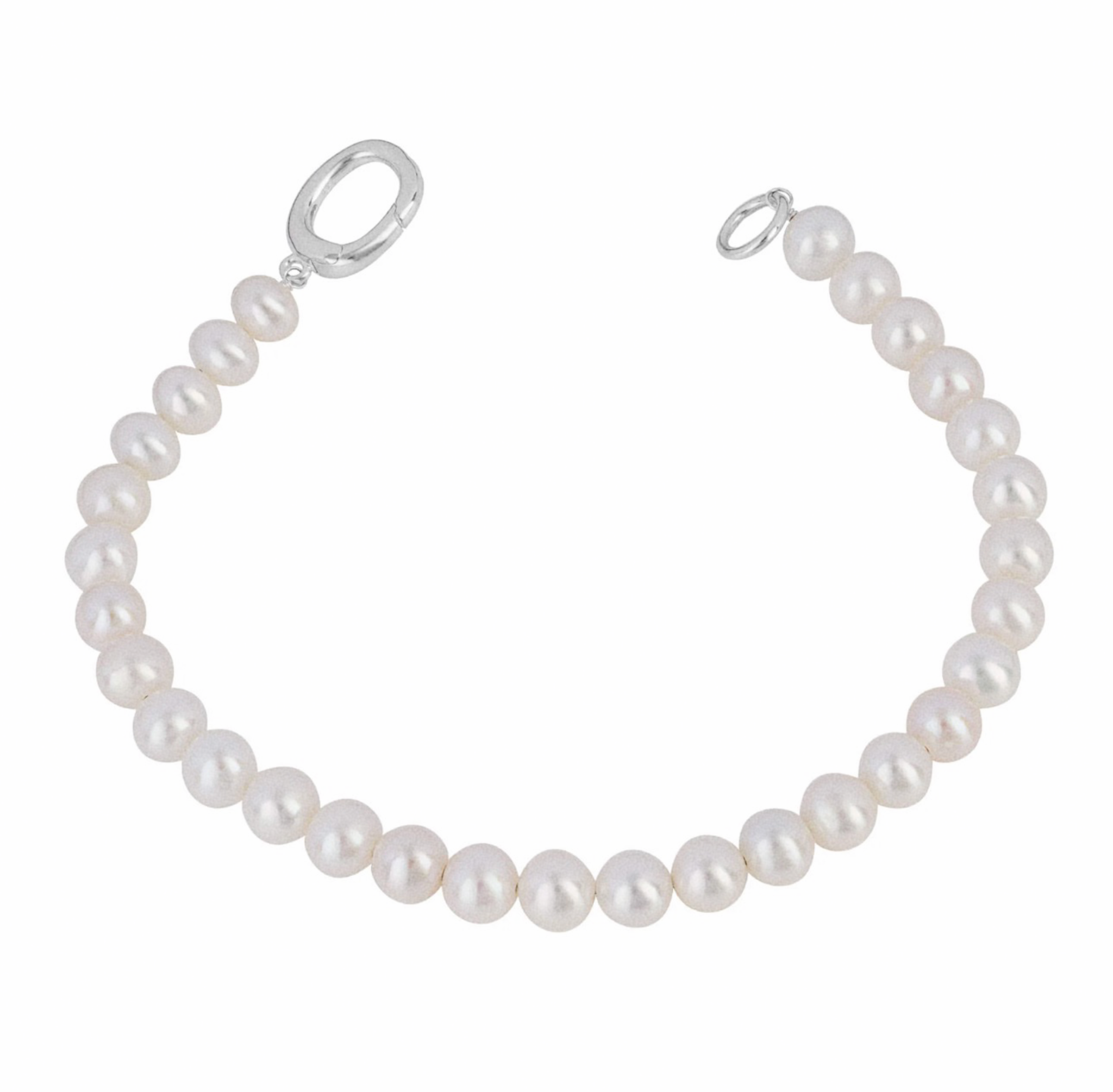 White Pearl Bracelet in Sterling Silver - Elegant Charm Link Design