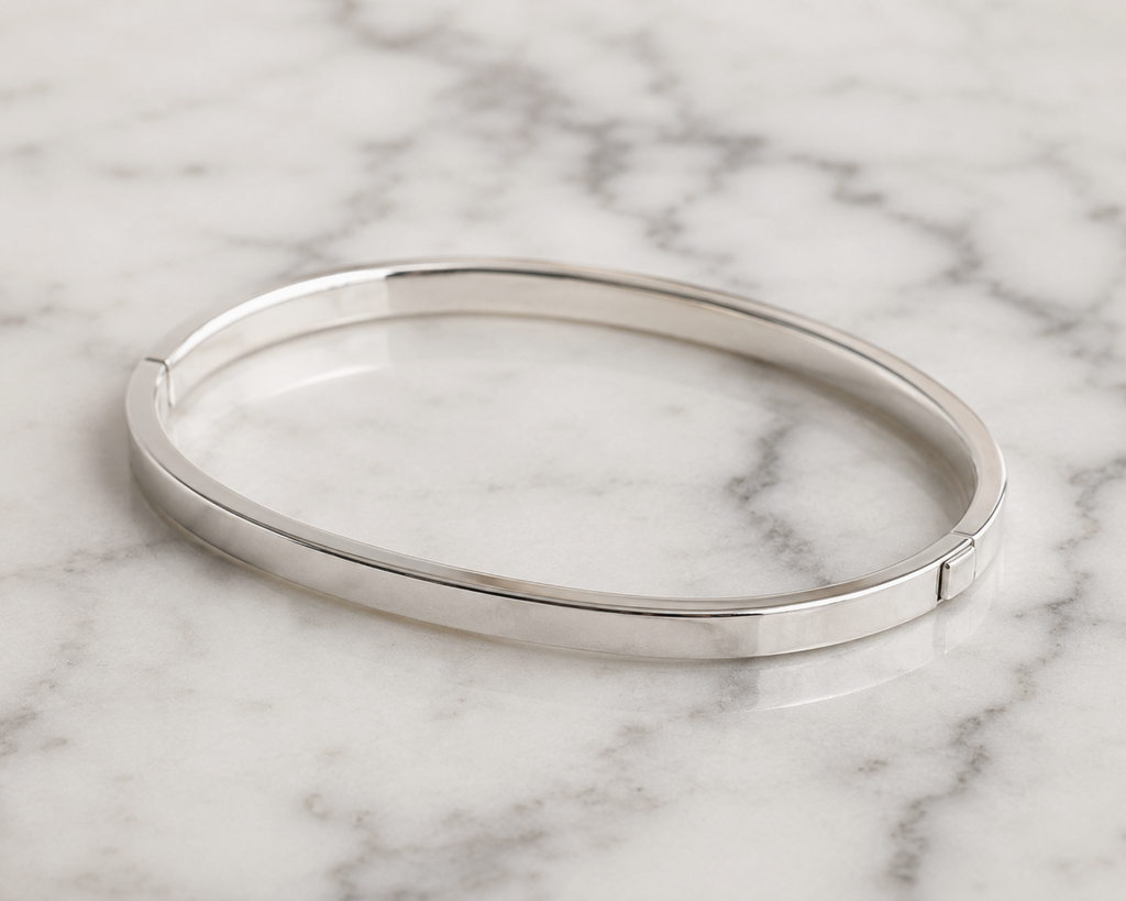 Sterling Silver Square Cut Hinged Bangle