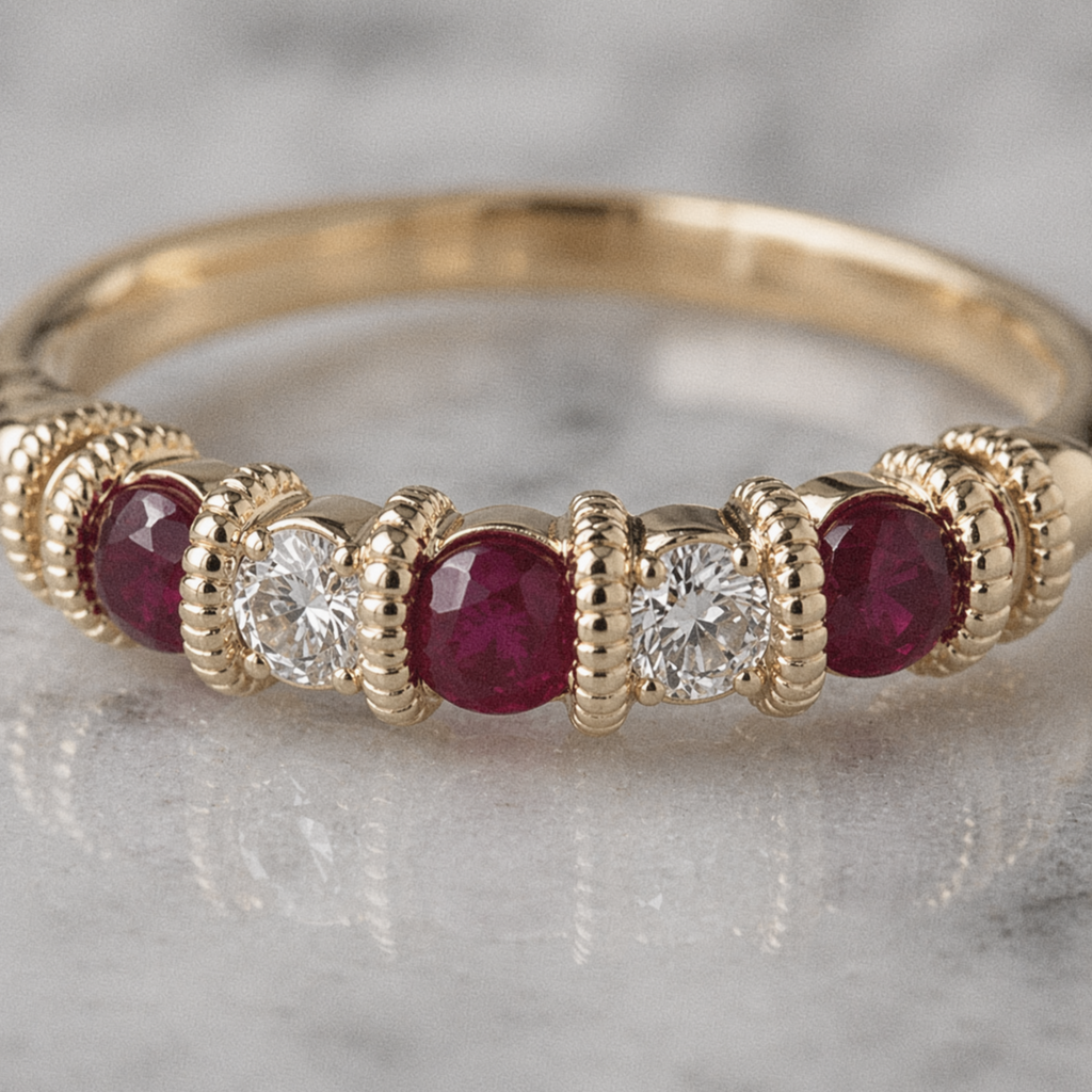 9ct Yellow Gold Ruby & Diamond 5 Stone Eternity Ring