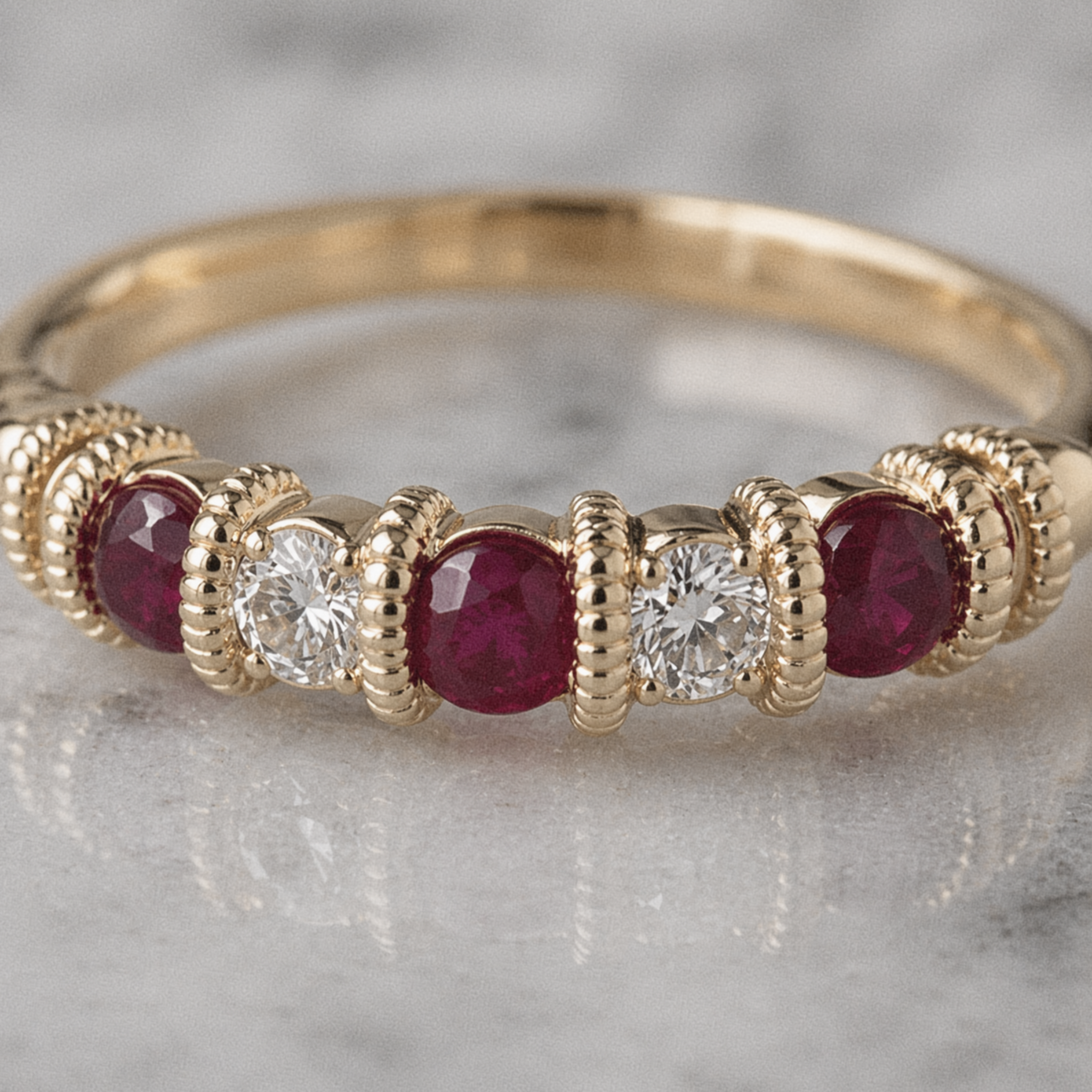 9ct Yellow Gold Ruby & Diamond 5 Stone Eternity Ring