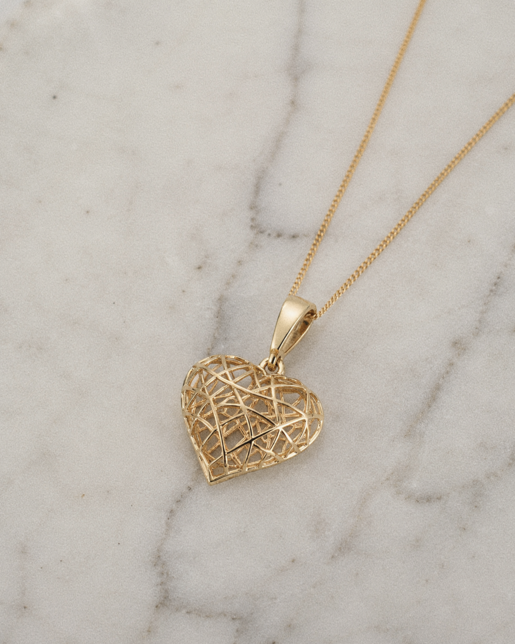 9ct Gold Caged Heart Pendant Necklace
