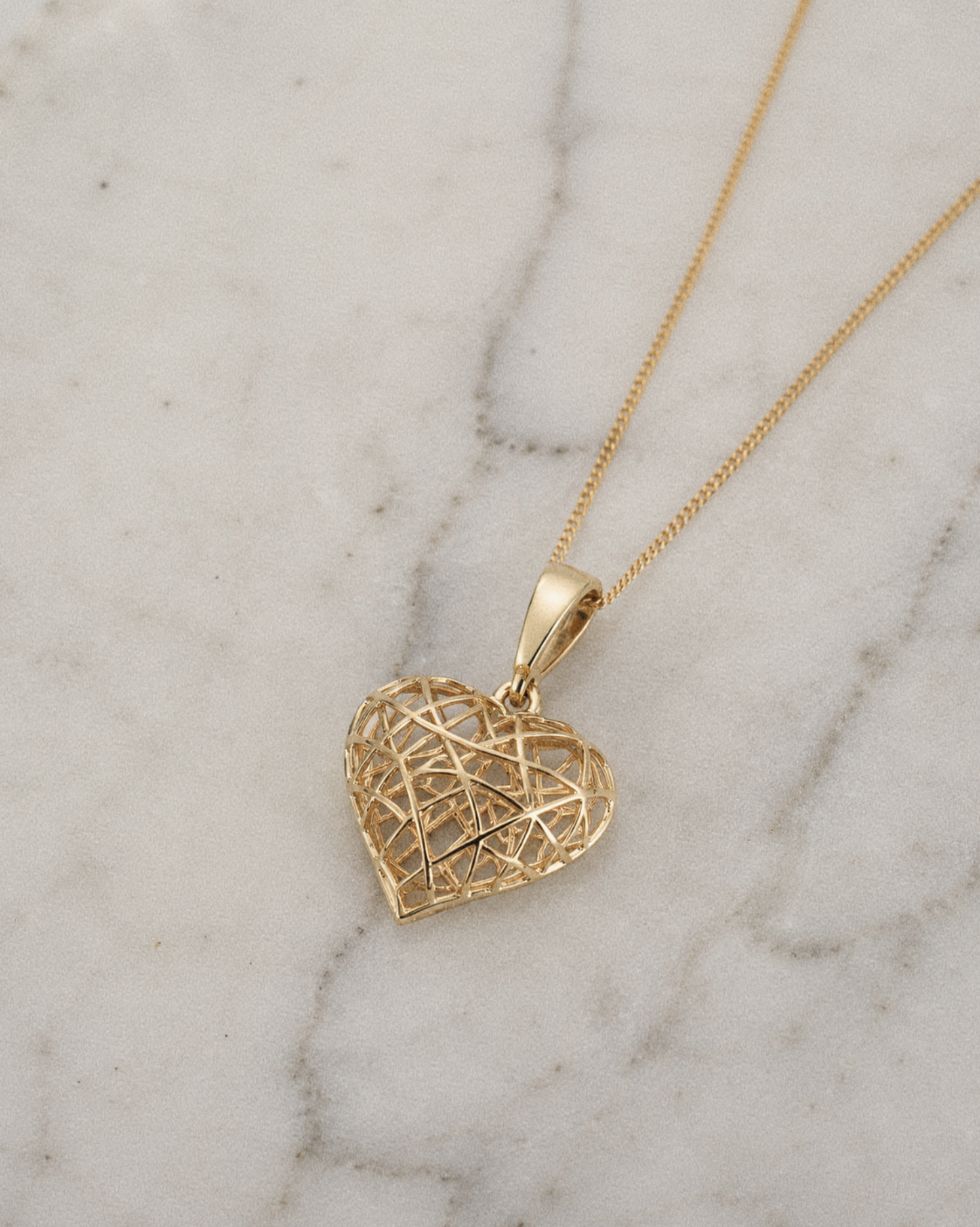 9ct Gold Caged Heart Pendant Necklace