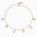 9ct Gold Heart & Flower Charm Bracelet - Delicate Charm Bracelet in Yellow Gold.