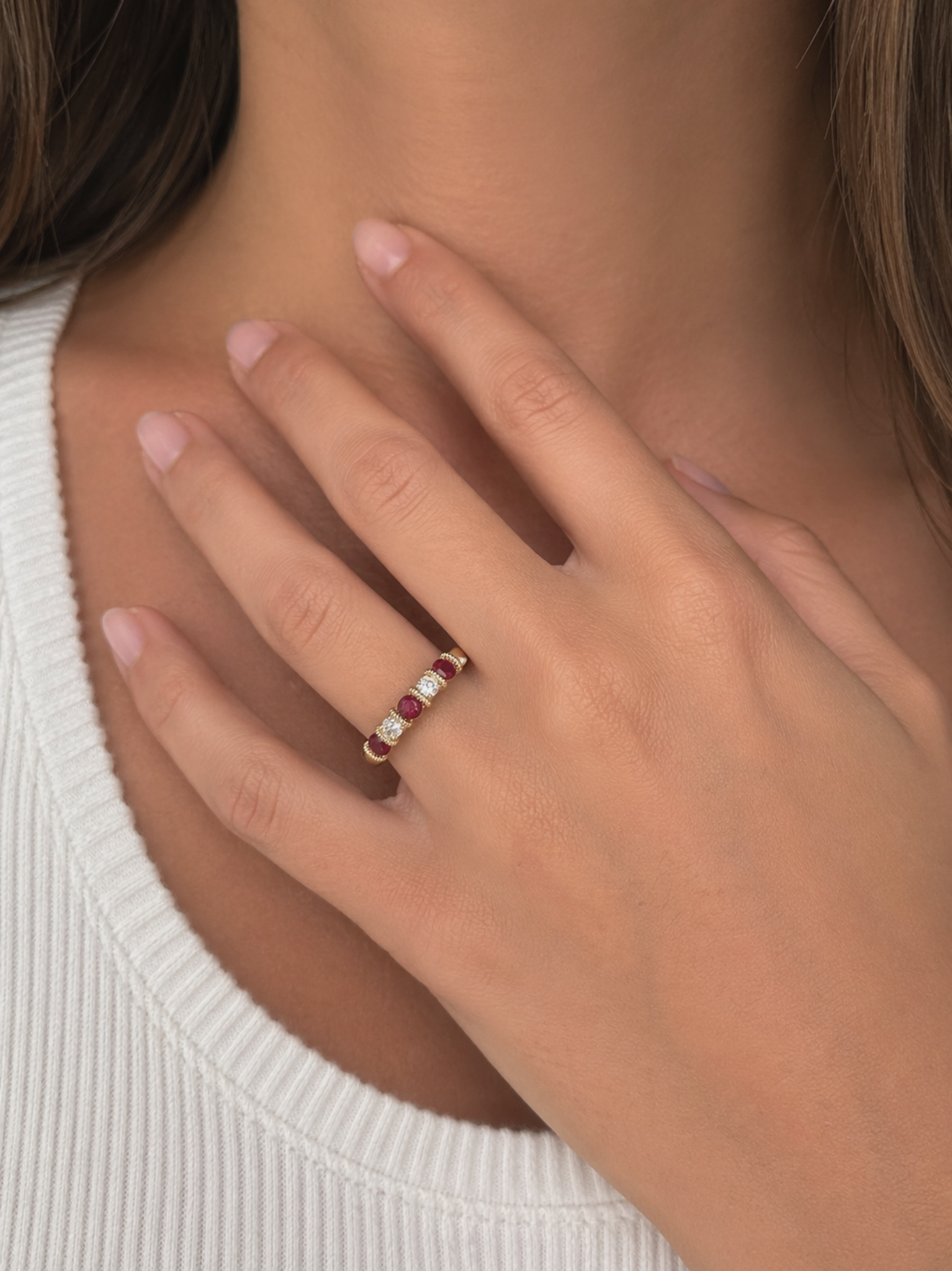 9ct Yellow Gold Ruby & Diamond 5 Stone Eternity Ring