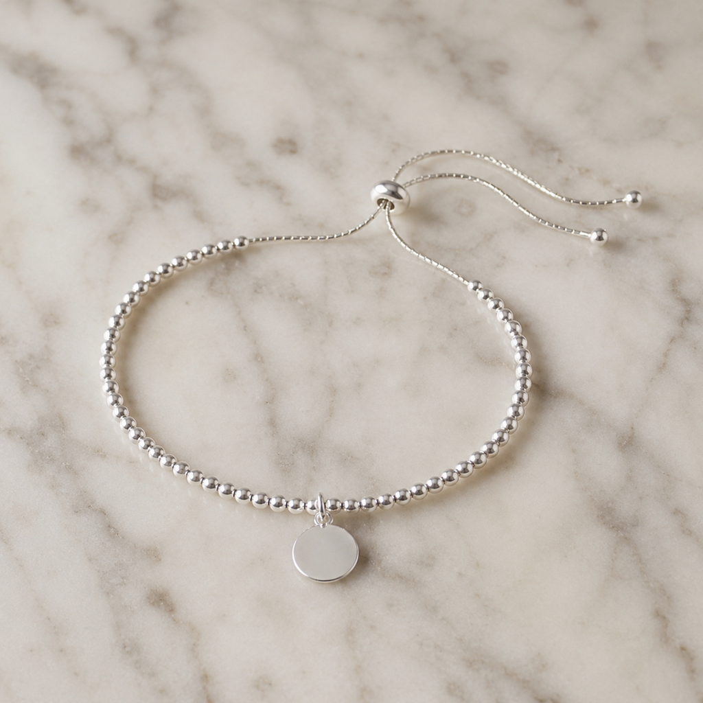 925 Sterling Silver Adjustable Disc Bracelet