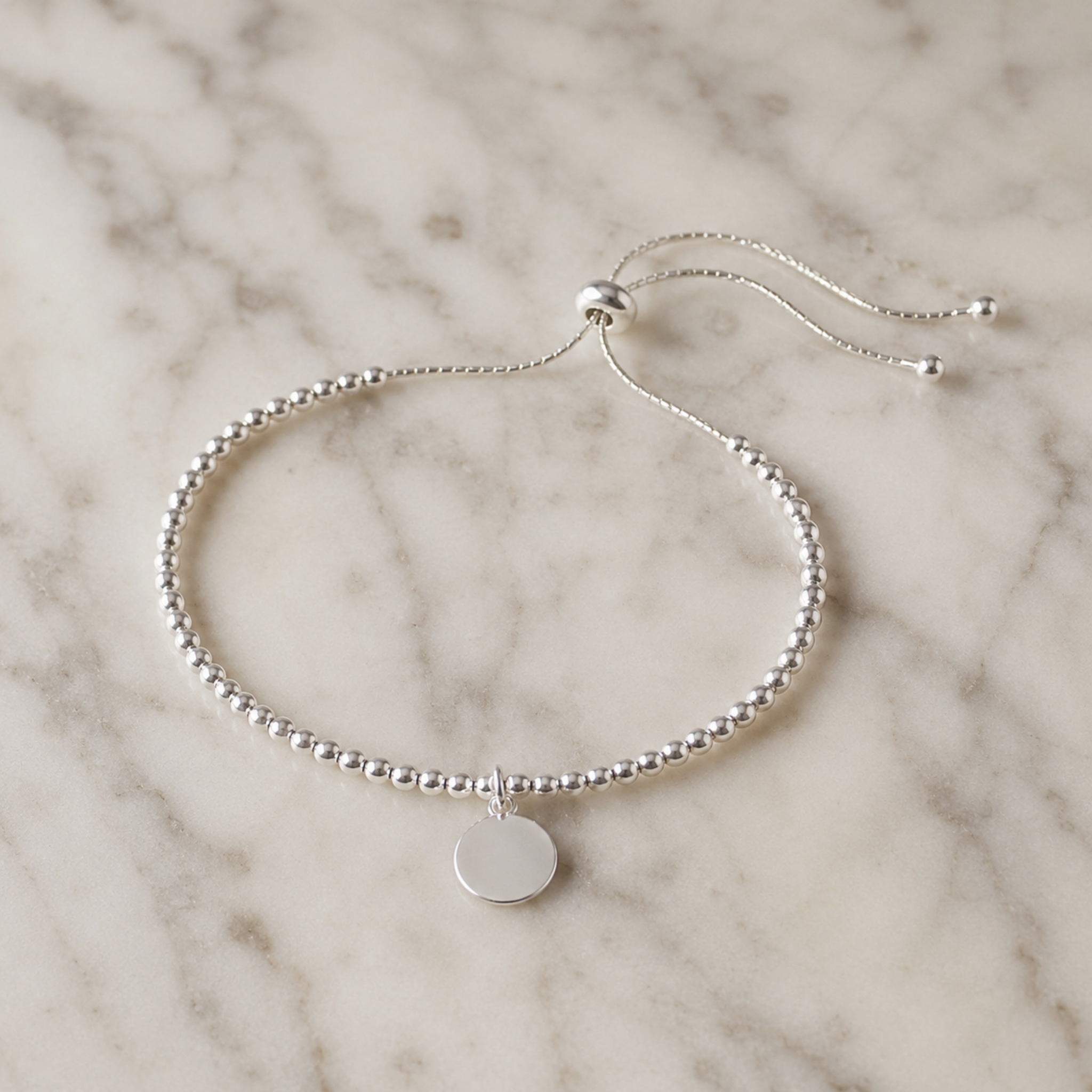 925 Sterling Silver Adjustable Disc Bracelet