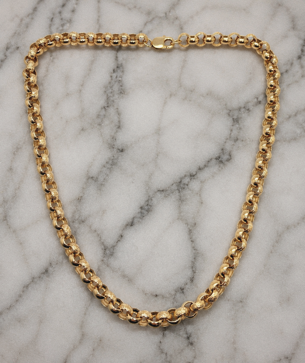 9ct Yellow Gold Engraved & Plain Belcher Chain Necklace – Solid Gold