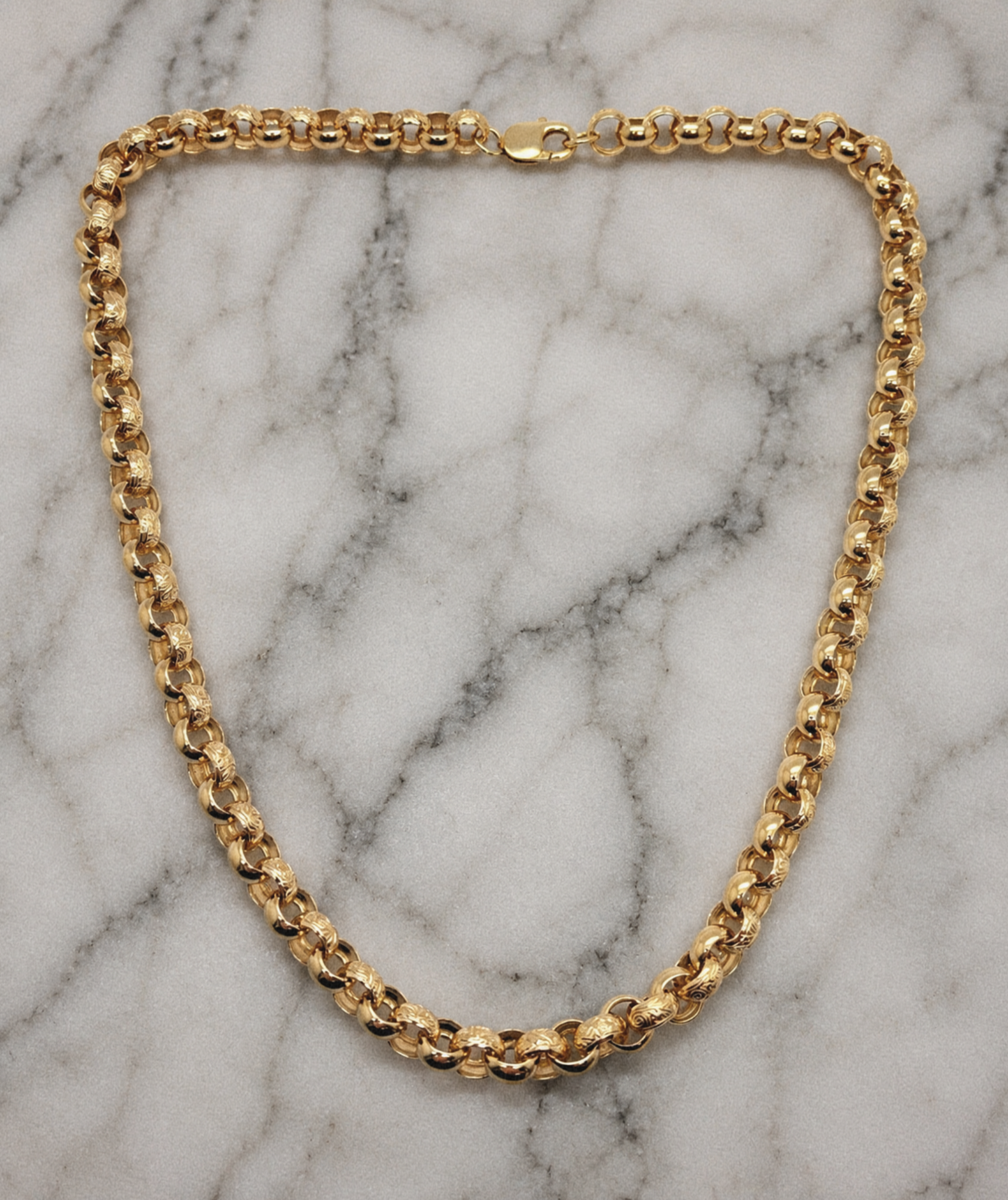 9ct Yellow Gold Engraved & Plain Belcher Chain Necklace – Solid Gold