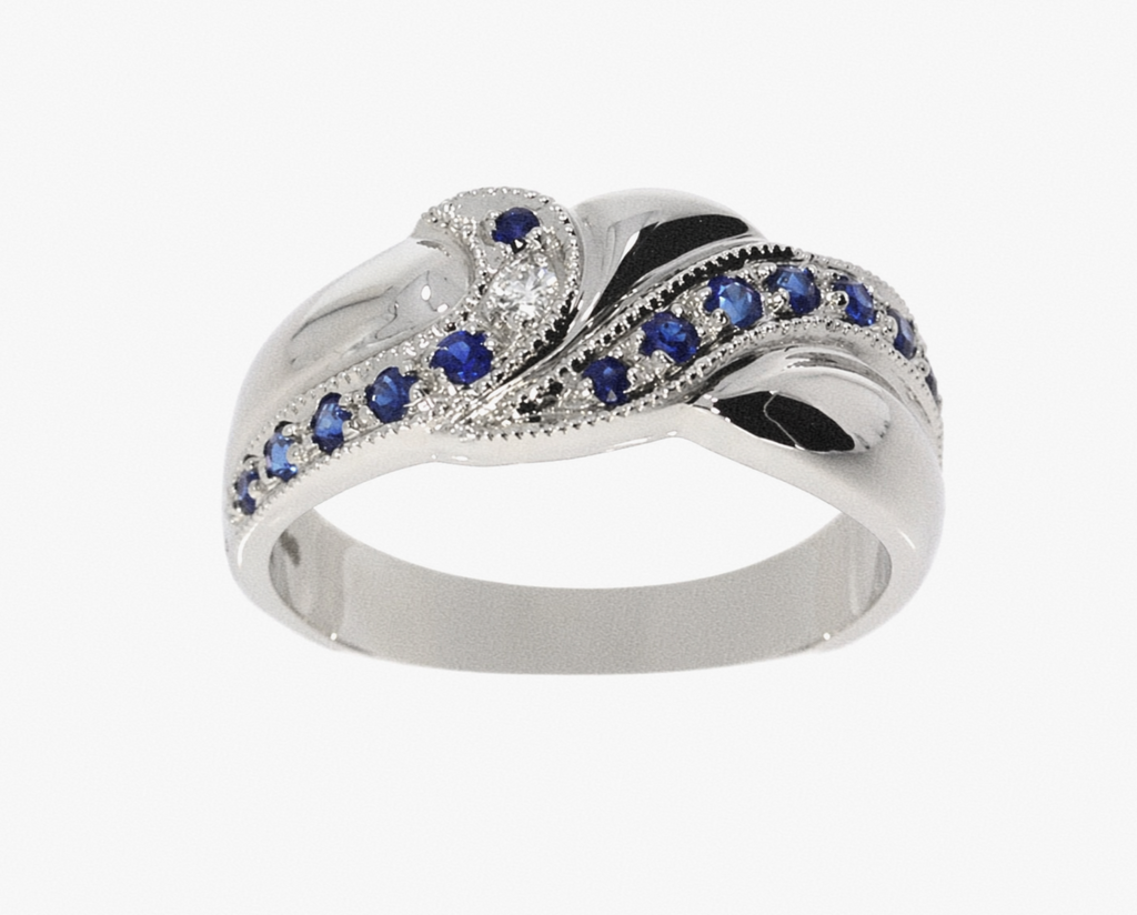 9ct White Gold Blue Sapphire & Diamond Twist Eternity Ring
