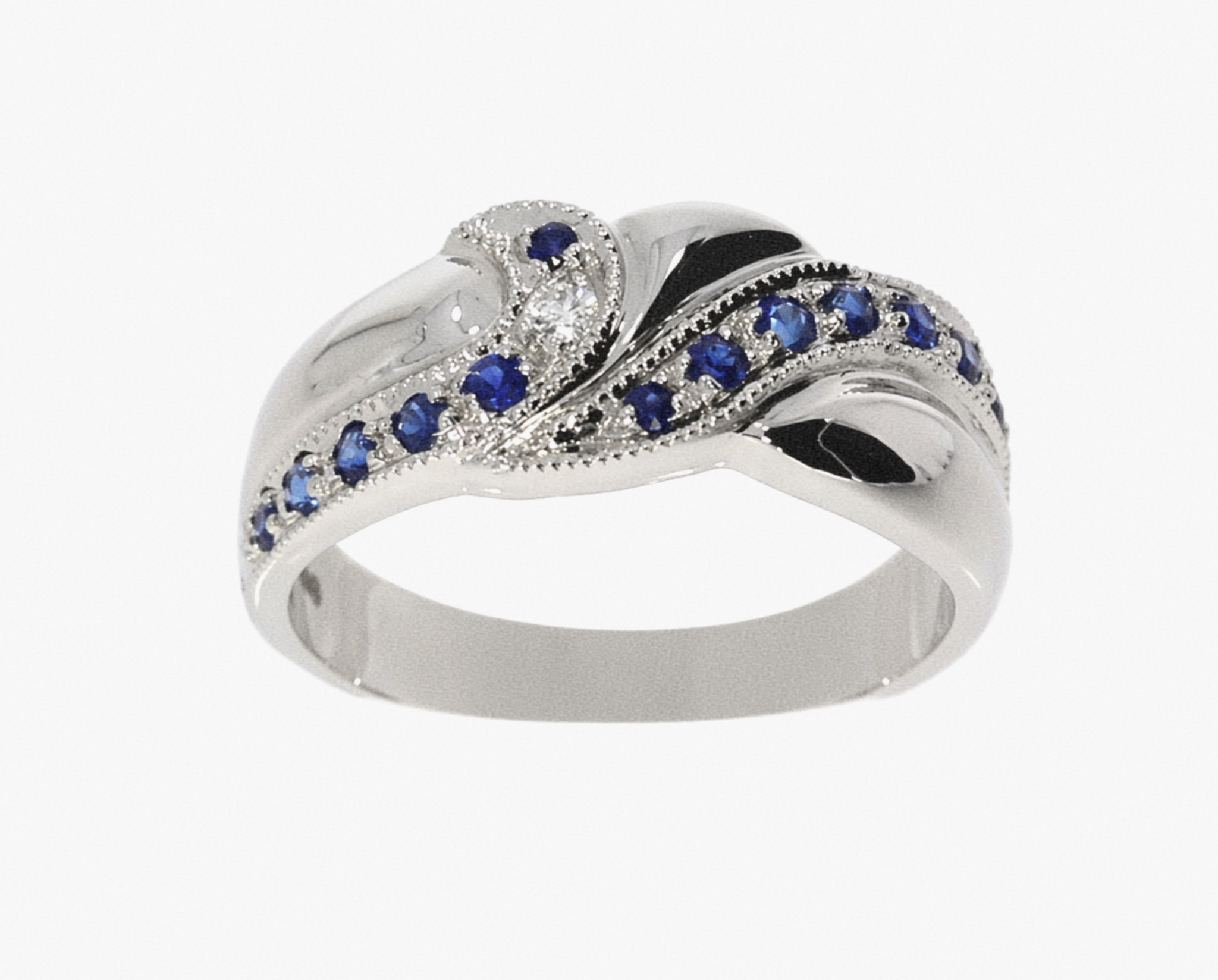 9ct White Gold Blue Sapphire & Diamond Twist Eternity Ring