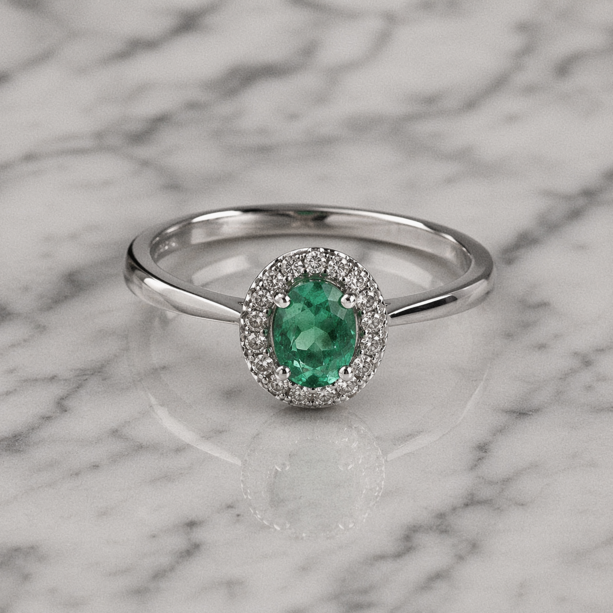 9ct White Gold Emerald & Diamond Cluster Ring