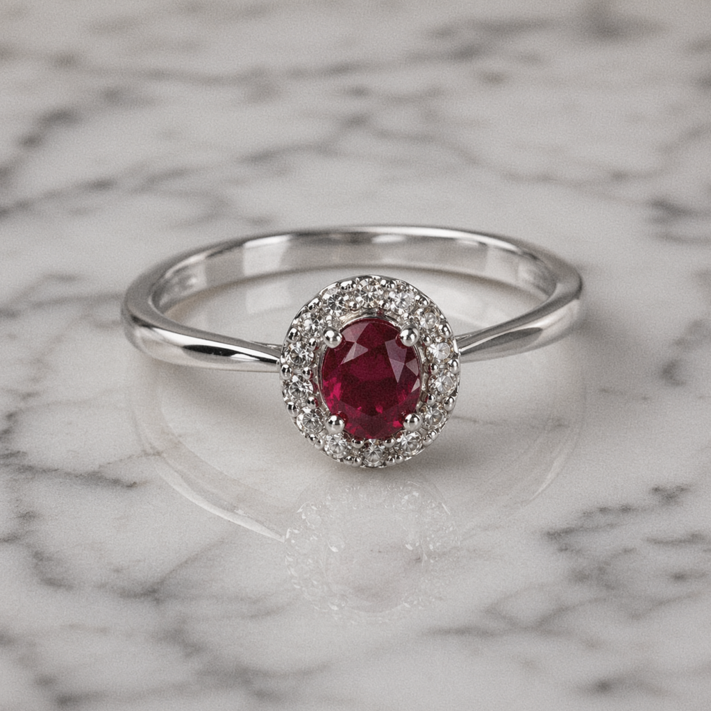 9ct White Gold Ruby & Diamond Cluster Ring