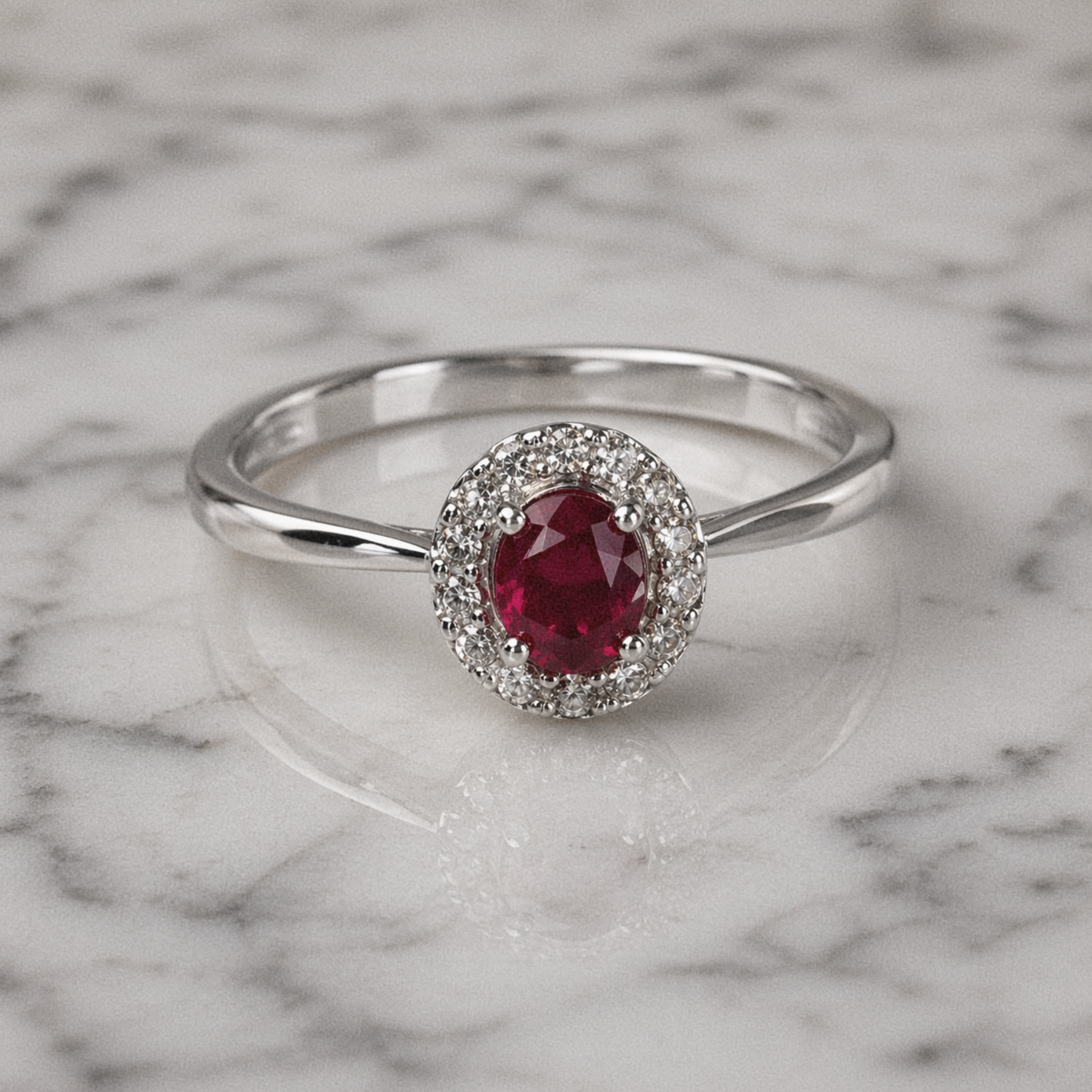 9ct White Gold Ruby & Diamond Cluster Ring