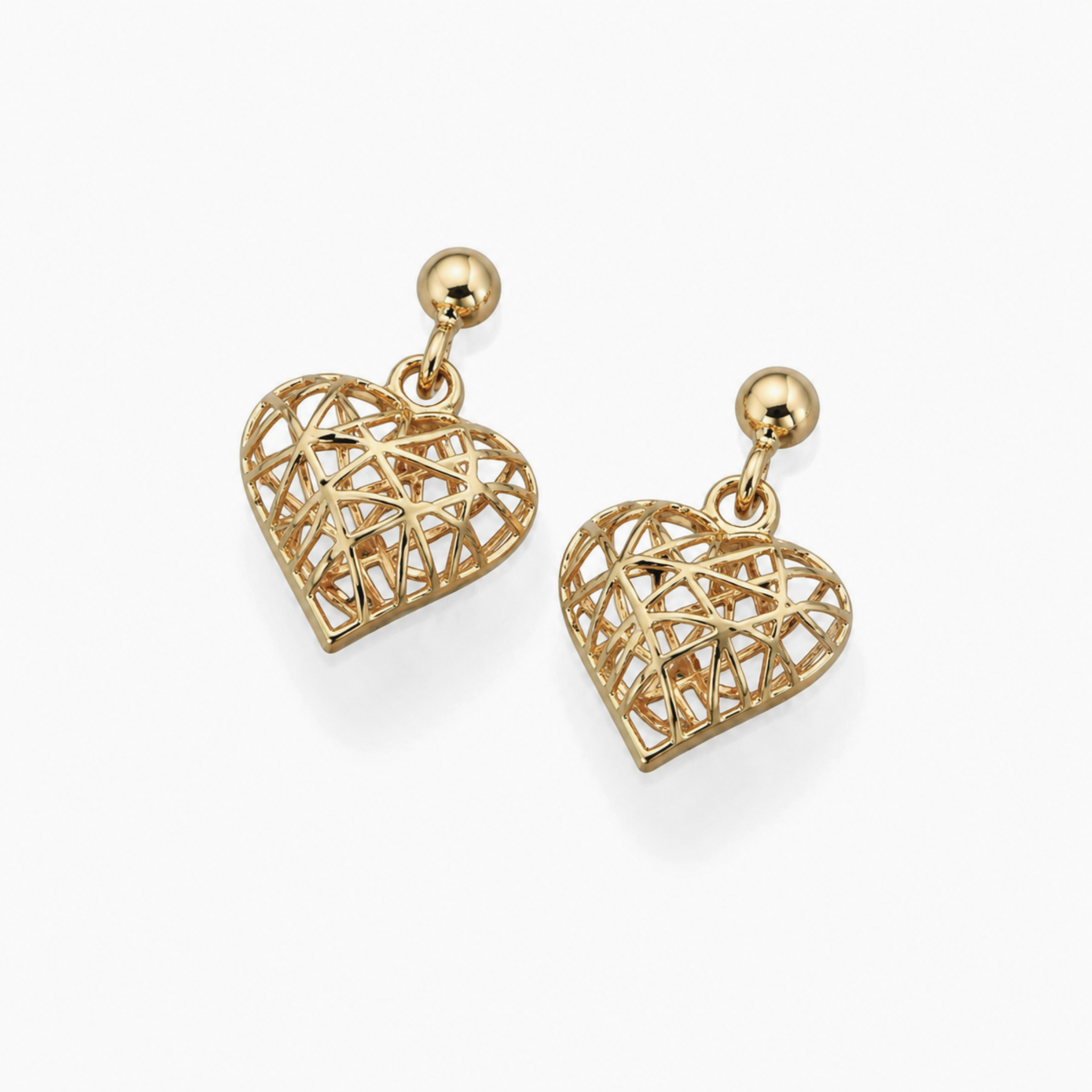 9ct Gold Caged Heart Drop Earrings