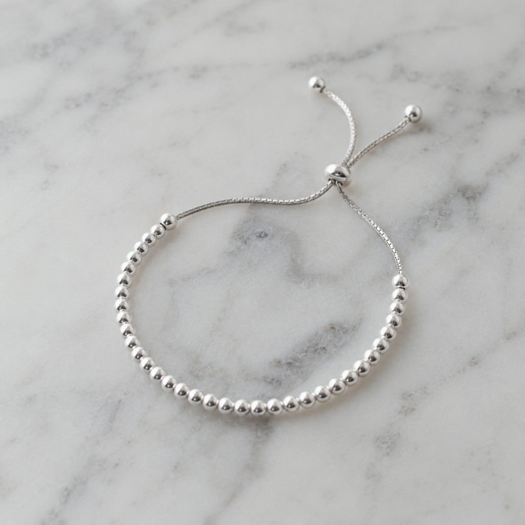 Sterling Silver Polished Ball Adjustable Bracelet