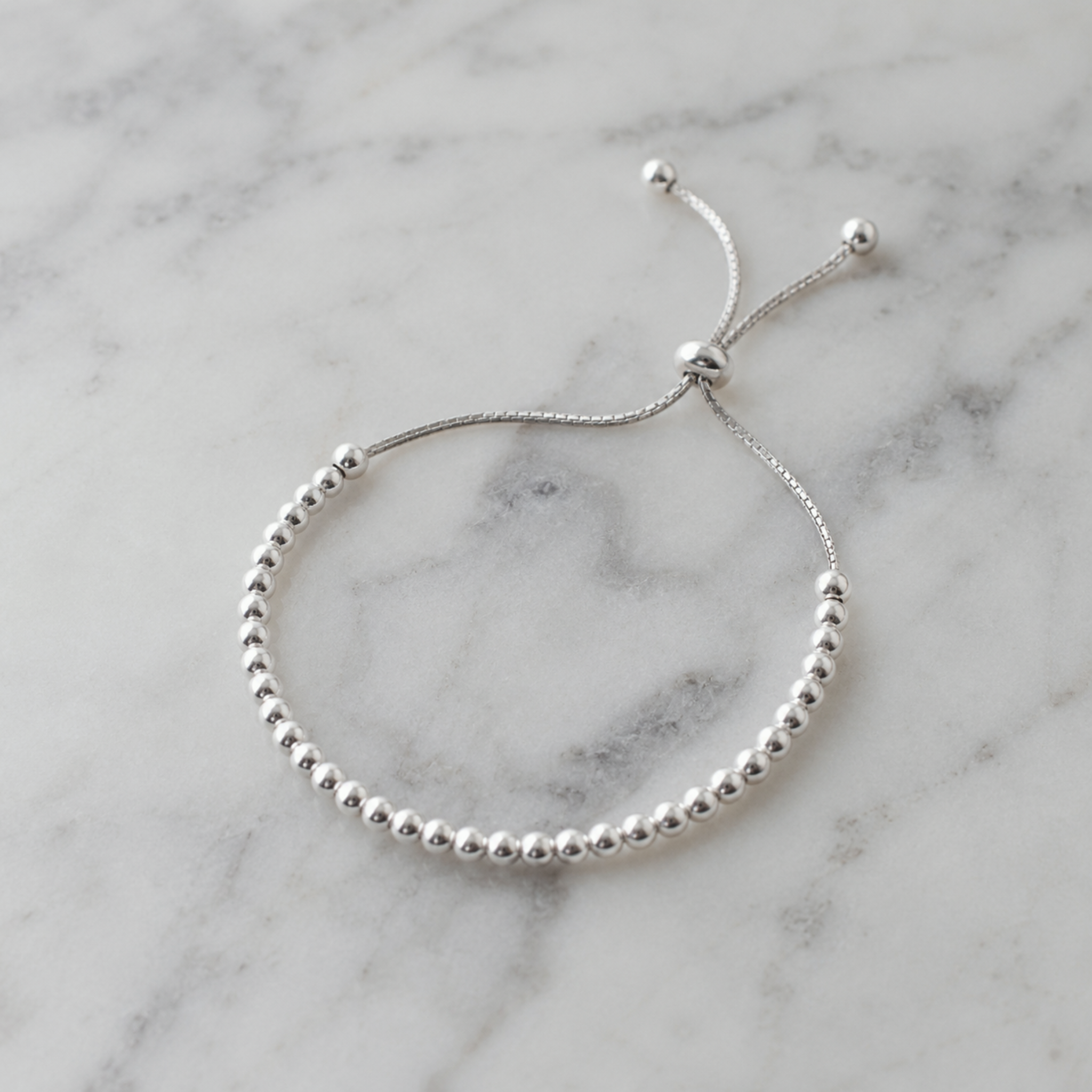 Sterling Silver Polished Ball Adjustable Bracelet