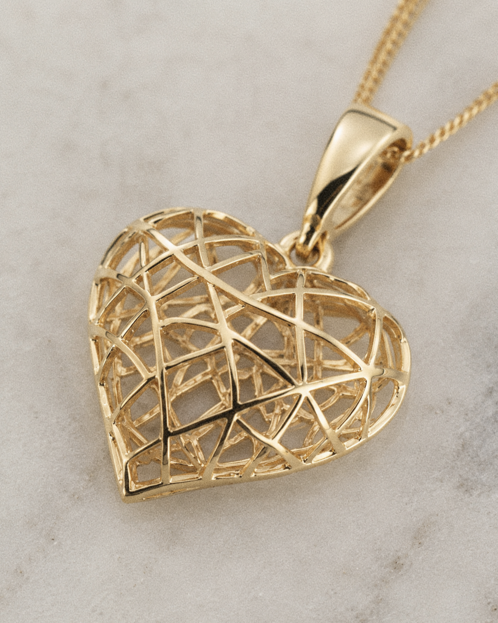9ct Gold Caged Heart Pendant Necklace