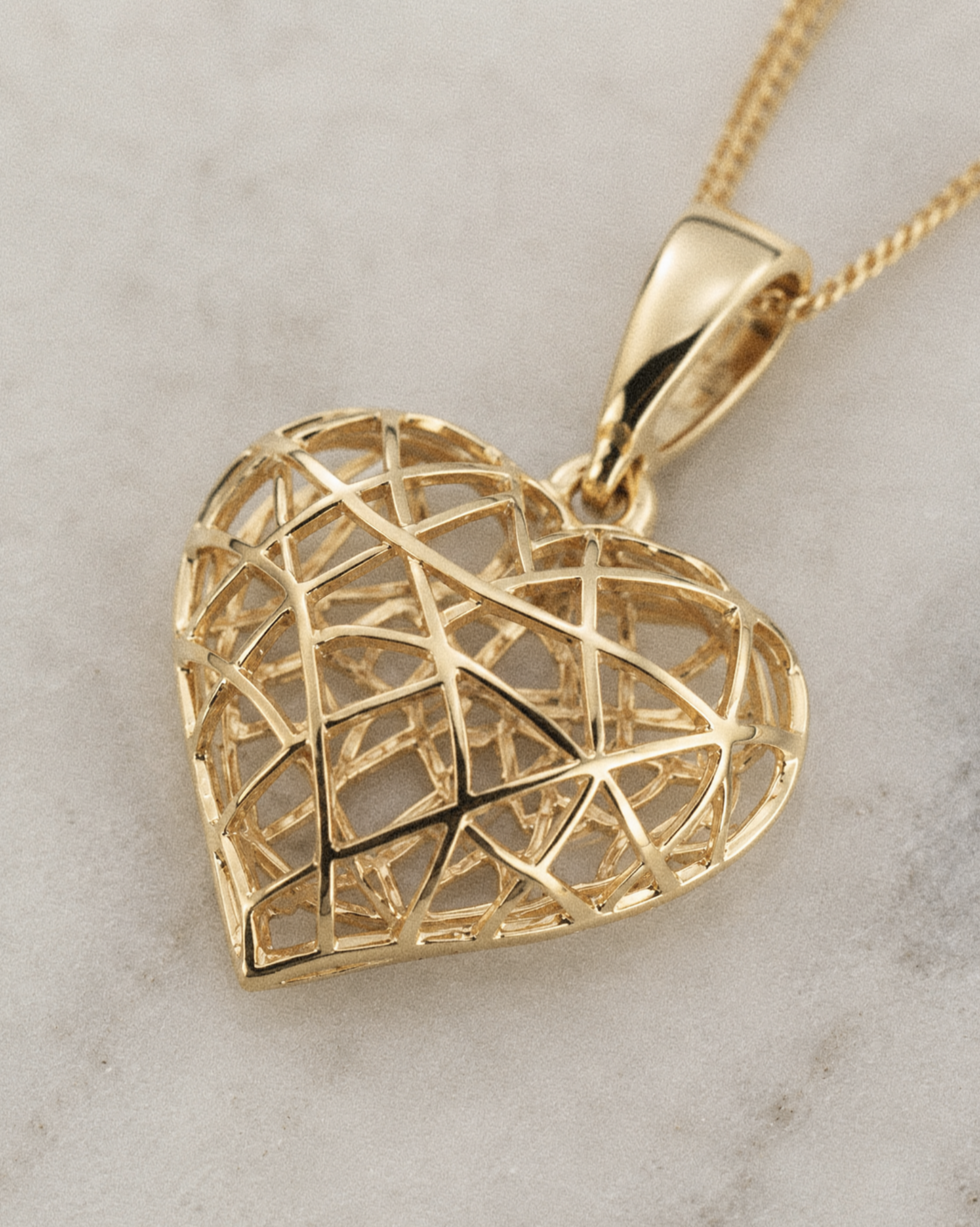 9ct Gold Caged Heart Pendant Necklace