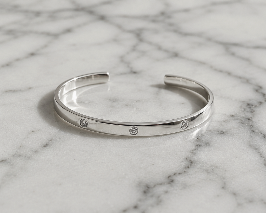 Sterling Silver Torque Bangle with Cubic Zirconia