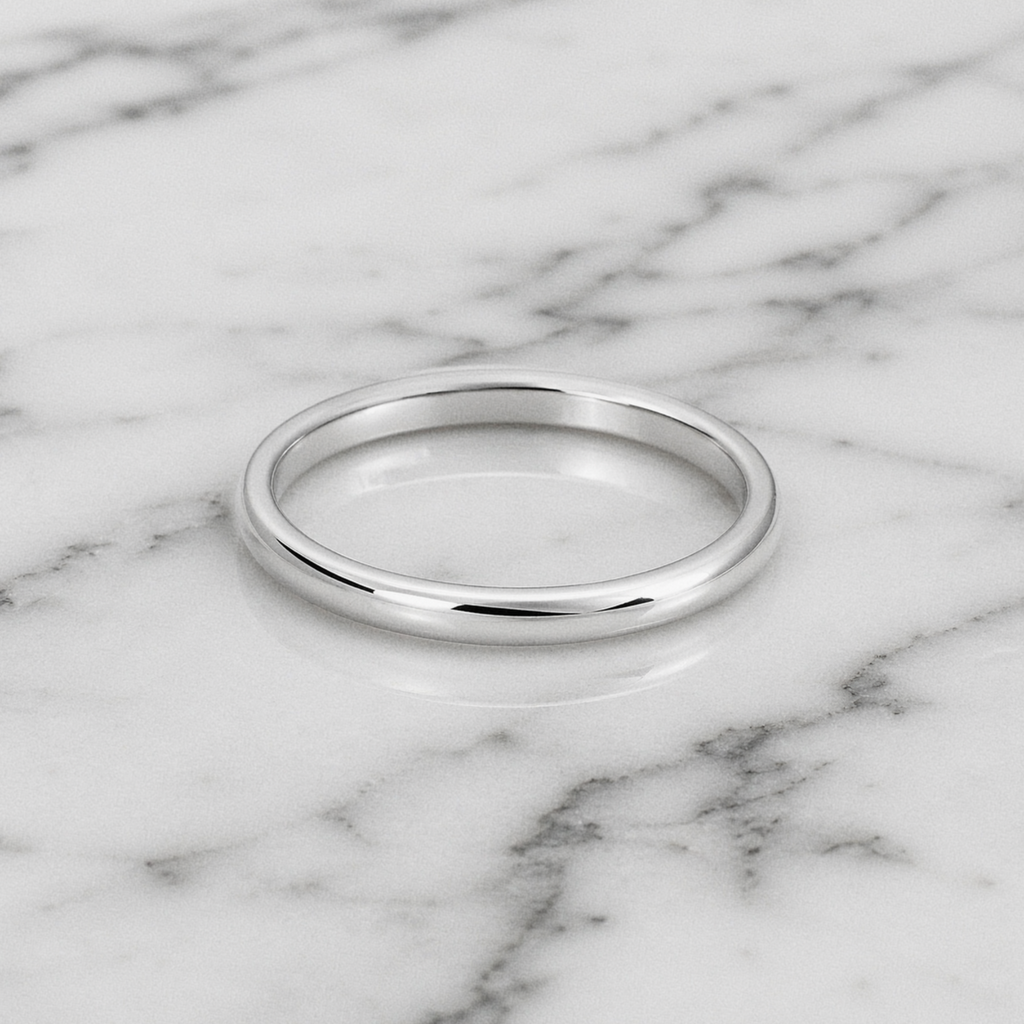9ct White Gold 2mm Light Court Band Ring