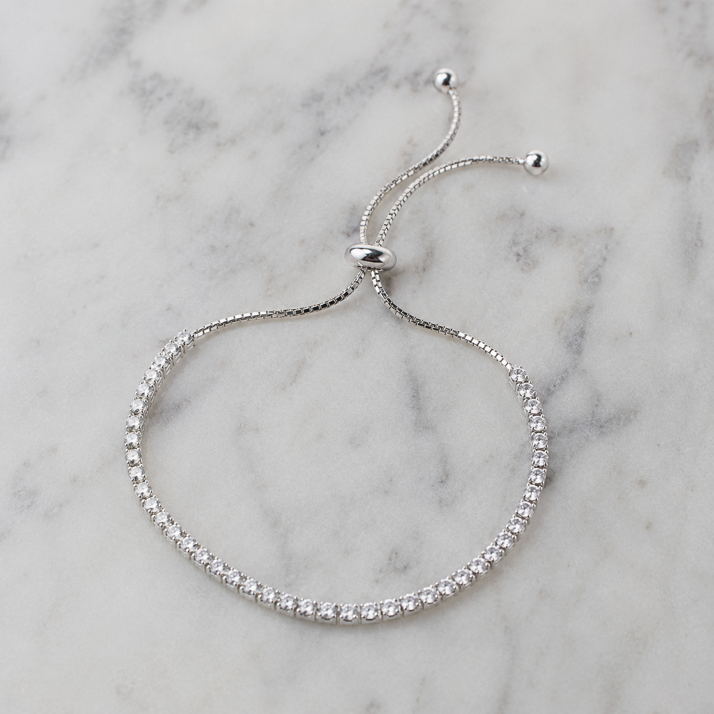 925 Sterling Silver Adjustable Cubic Zirconia Tennis Bracelet