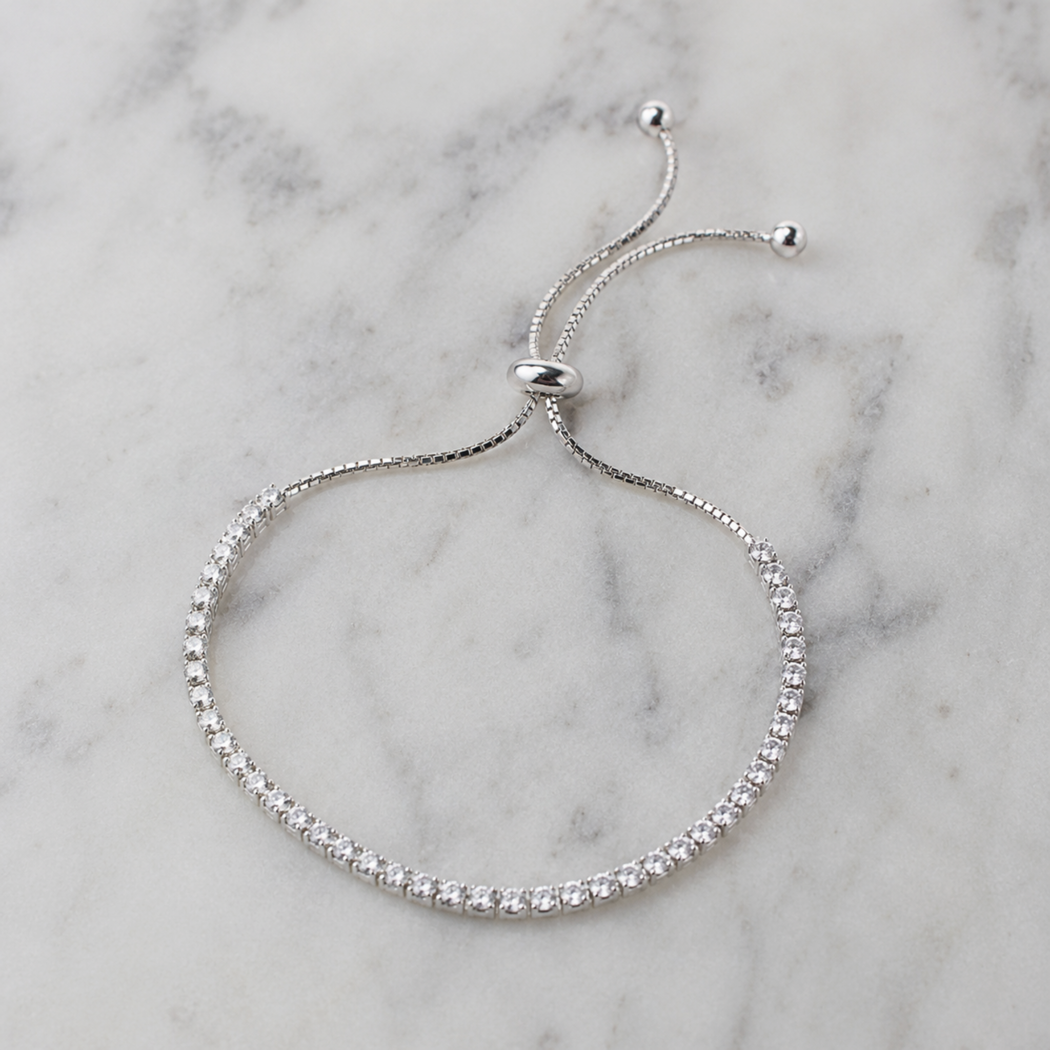 925 Sterling Silver Adjustable Cubic Zirconia Tennis Bracelet