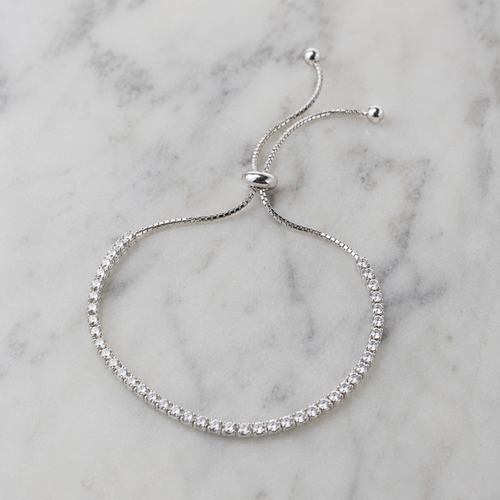 925 Sterling Silver Adjustable Cubic Zirconia Tennis Bracelet